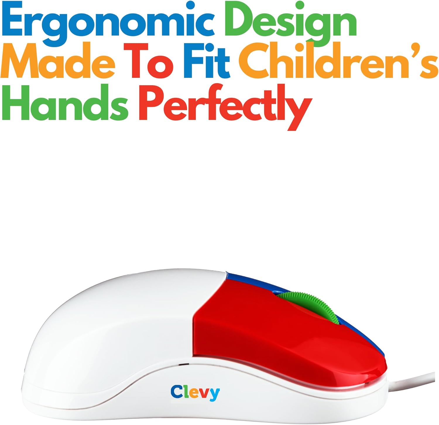 Clevy Kids Mouse - Colorful Ergonomic USB Computer and Laptop Kids Mouse for School and Home Computer Use - Wired Children Friendly - Compatible with Windows, macOS, Chromebook