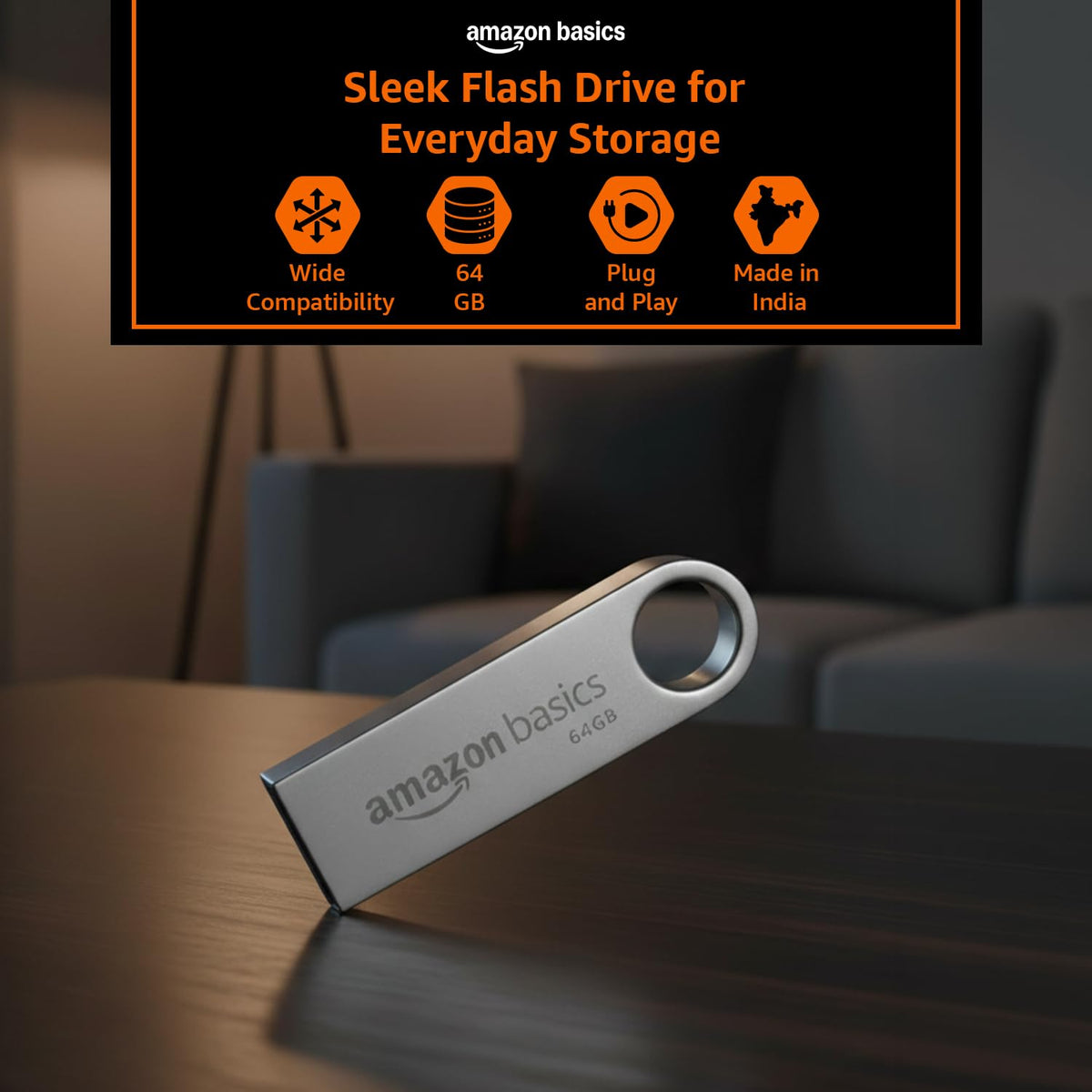 Amazon Basics 64 GB Flash Drive | USB 3.0 | Upto 150 MB/s | Silver