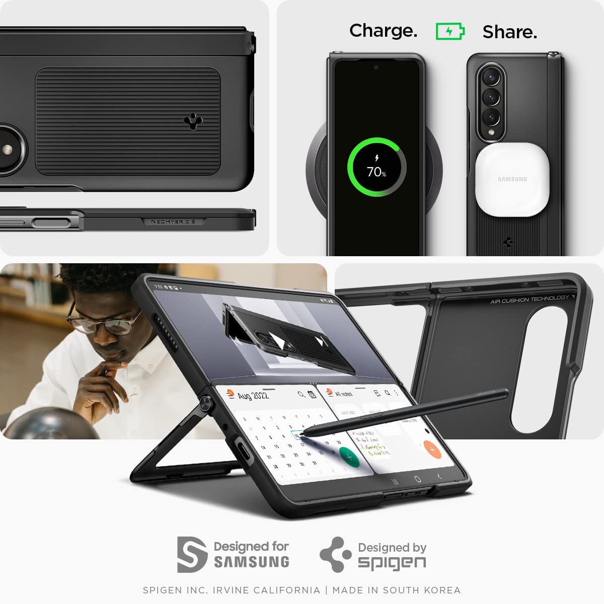 Spigen Neo Hybrid S for Samsung Galaxy Z Fold 4 Case, Galaxy Z Fold4 Back Cover (2022) - TPU+Poly Carbonate+Metal｜Black