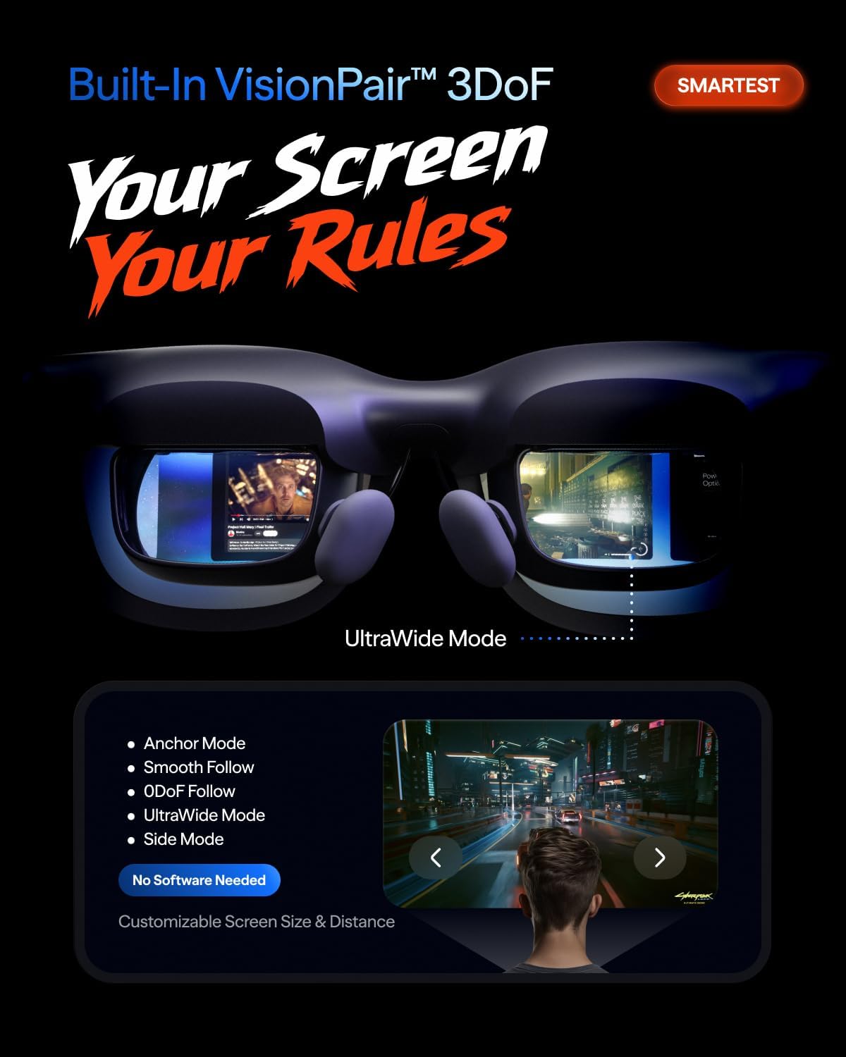 VITURE Beast XR/AR Glasses: Biggest. Brightest. Smartest. 174" 1200p 58° FOV, Built-in VisionPair™ 3DoF, Dynamic Dimming, Harman Audio, for iPhone, Android, Mac, PC, Switch 2