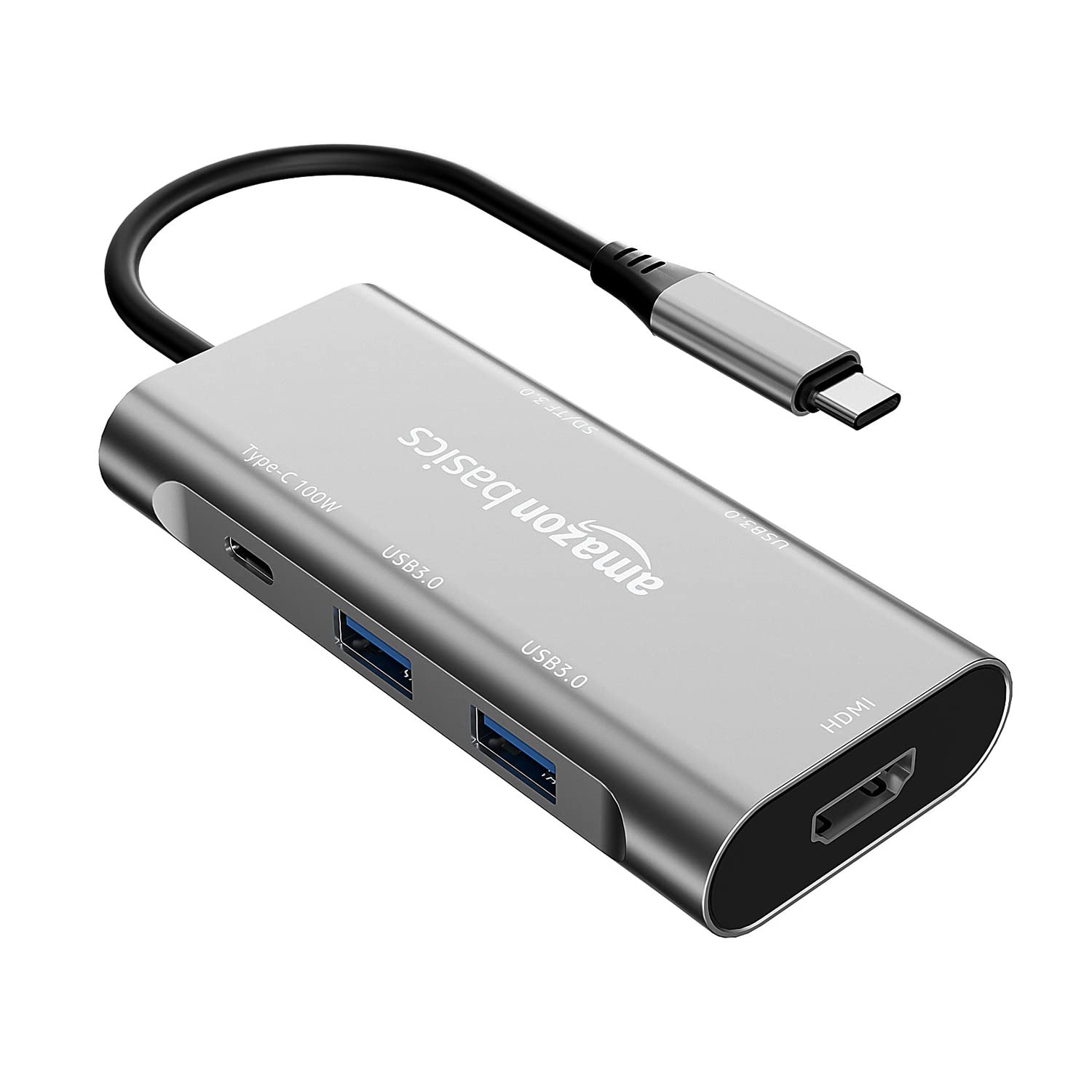 Amazon Basics USB Type-C Hub Dock, 8-in-1 HDCP Aluminium Adapter with 4K HDMI & Ethernet Port,100mbps, Power Delivery, TF/SD Card Reader, Mac & Windows USB-C & 3.0 Devices