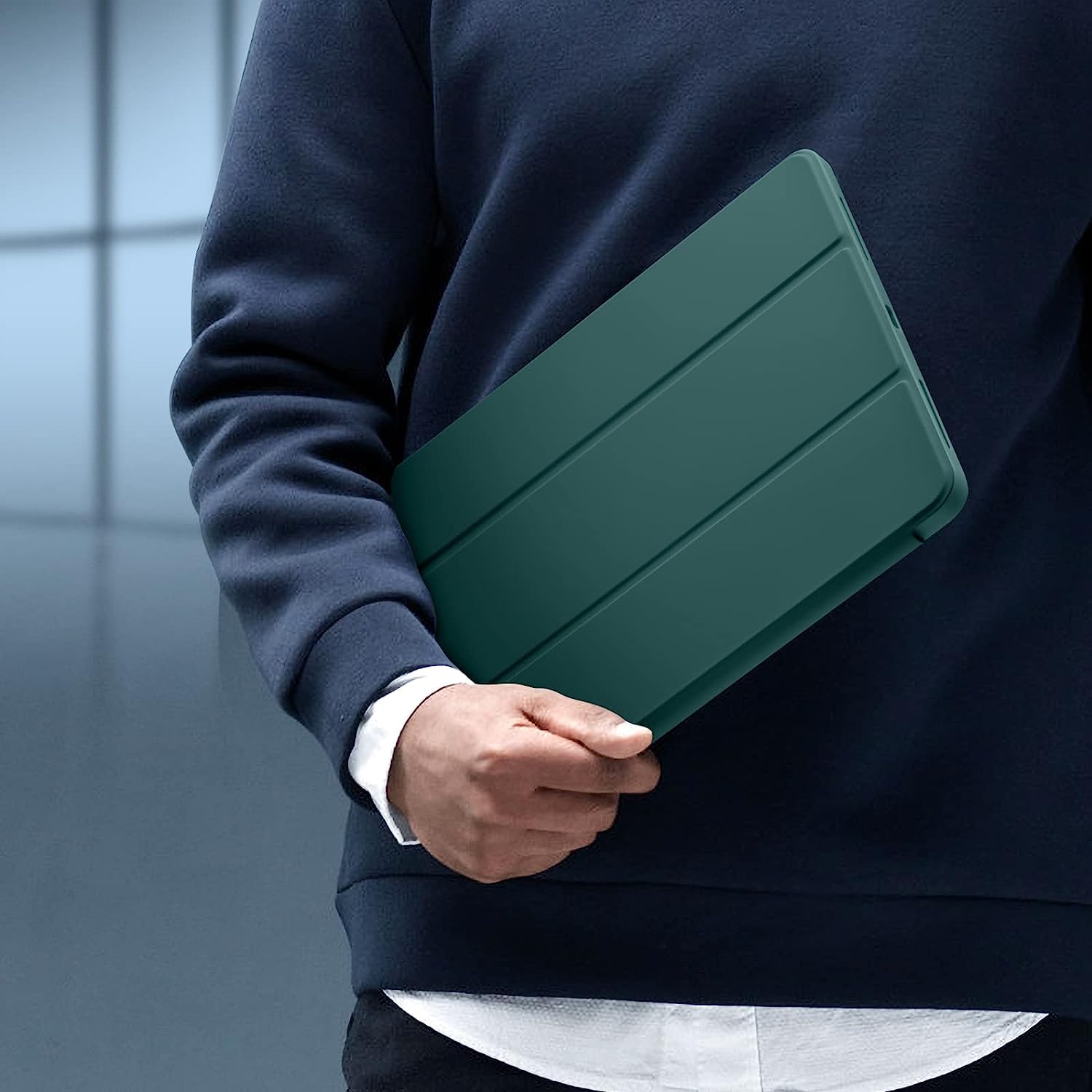 ProElite Smart Case for iPad Pro 12.9 inch 2022/2021 6th/5th Generation [Auto Sleep/Wake Cover] [Left Side Pencil Holder] [Soft Flexible Case with Stylus ] Recoil Series - Dark Green