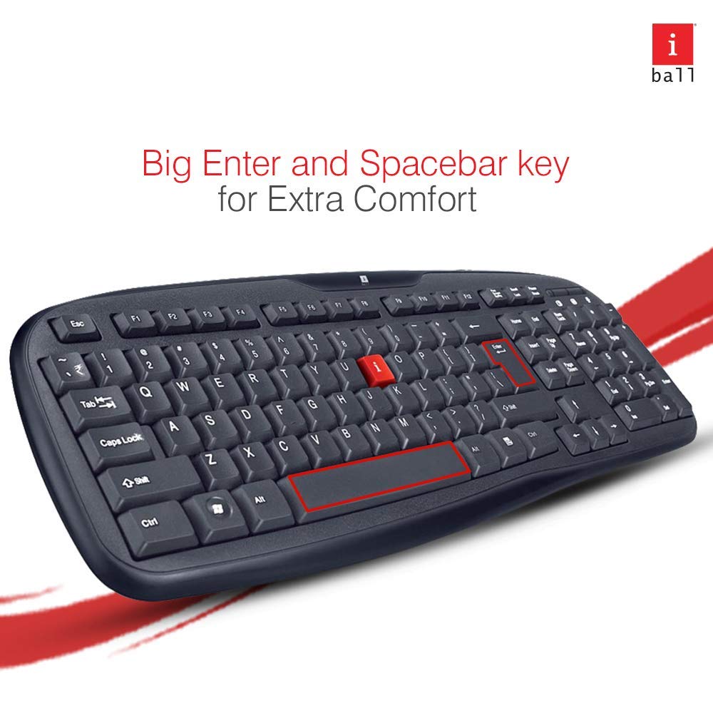 iBall Winner USB V2.0 Keyboard soft feel keys, Wired Keyboard, Water Resistant - Durabale - Black