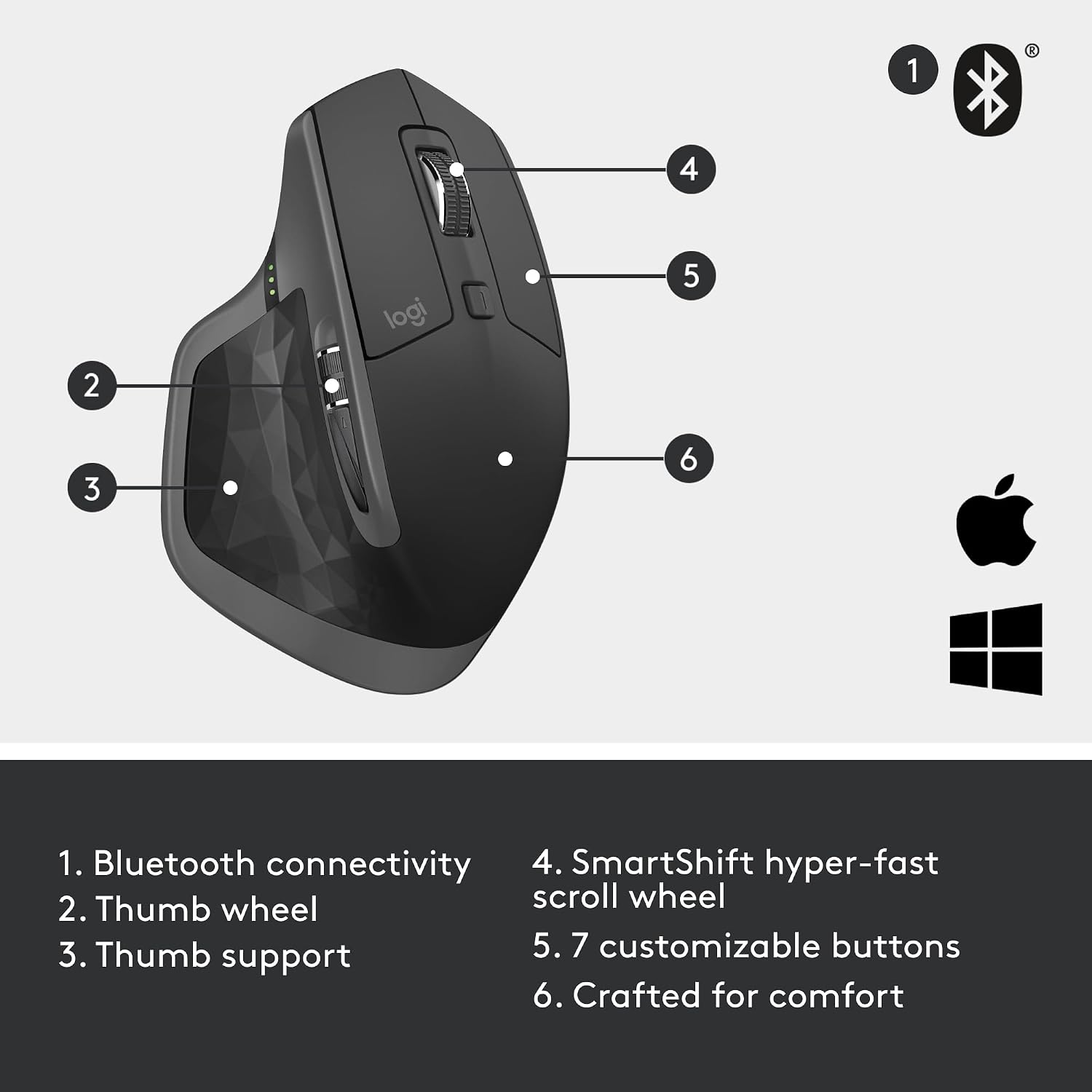 Logitech MX Master 2S Bluetooth Edition Wireless Mouse, Multi-Surface, Hyper-Fast Scrolling, Ergonomic, Rechargeable, Connects Up to 3 Mac/PC Computers