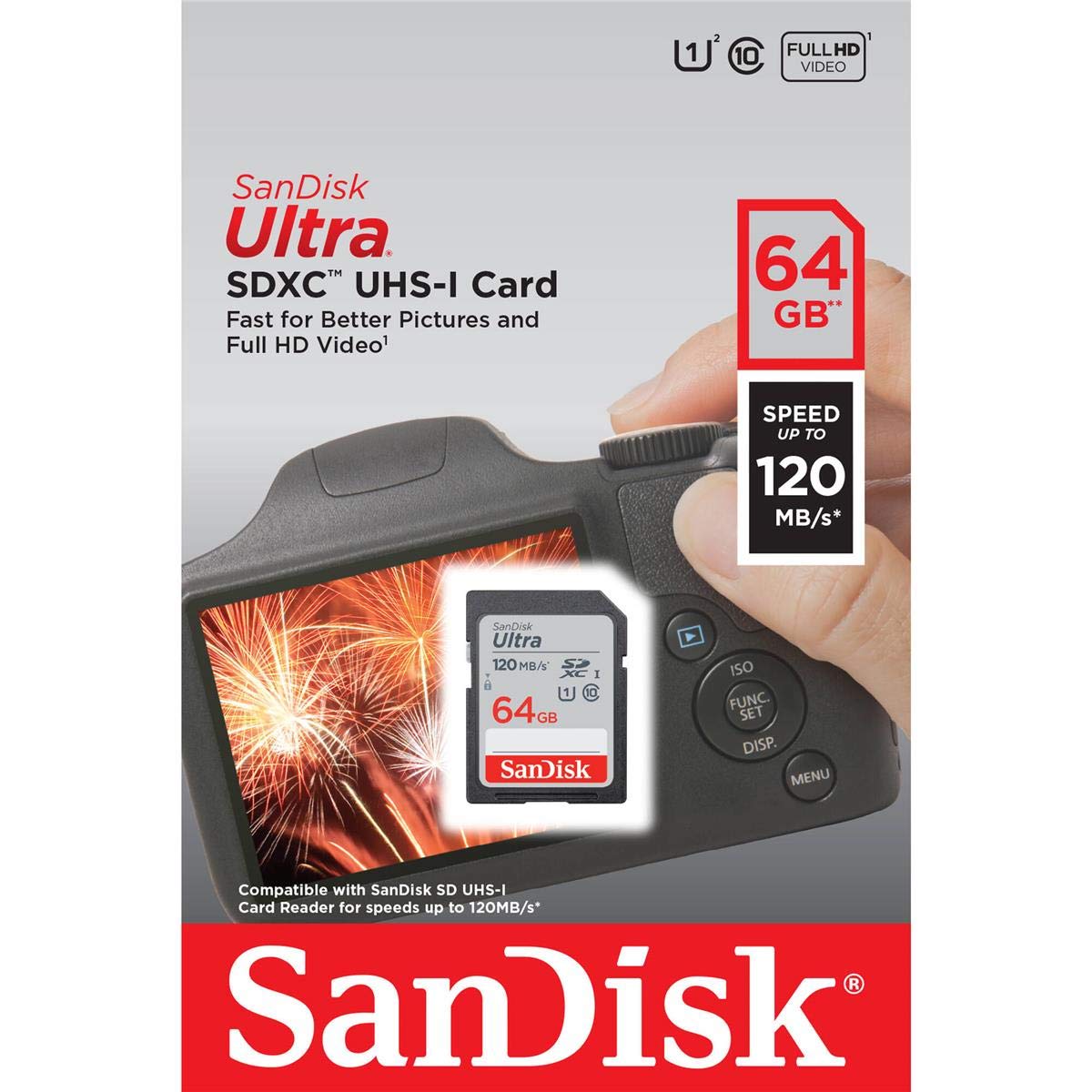 SanDisk Ultra SDXC UHS-I Card 64GB 120MB/s R, for DSLR Cameras, for Full HD Recording, 10Y Warranty