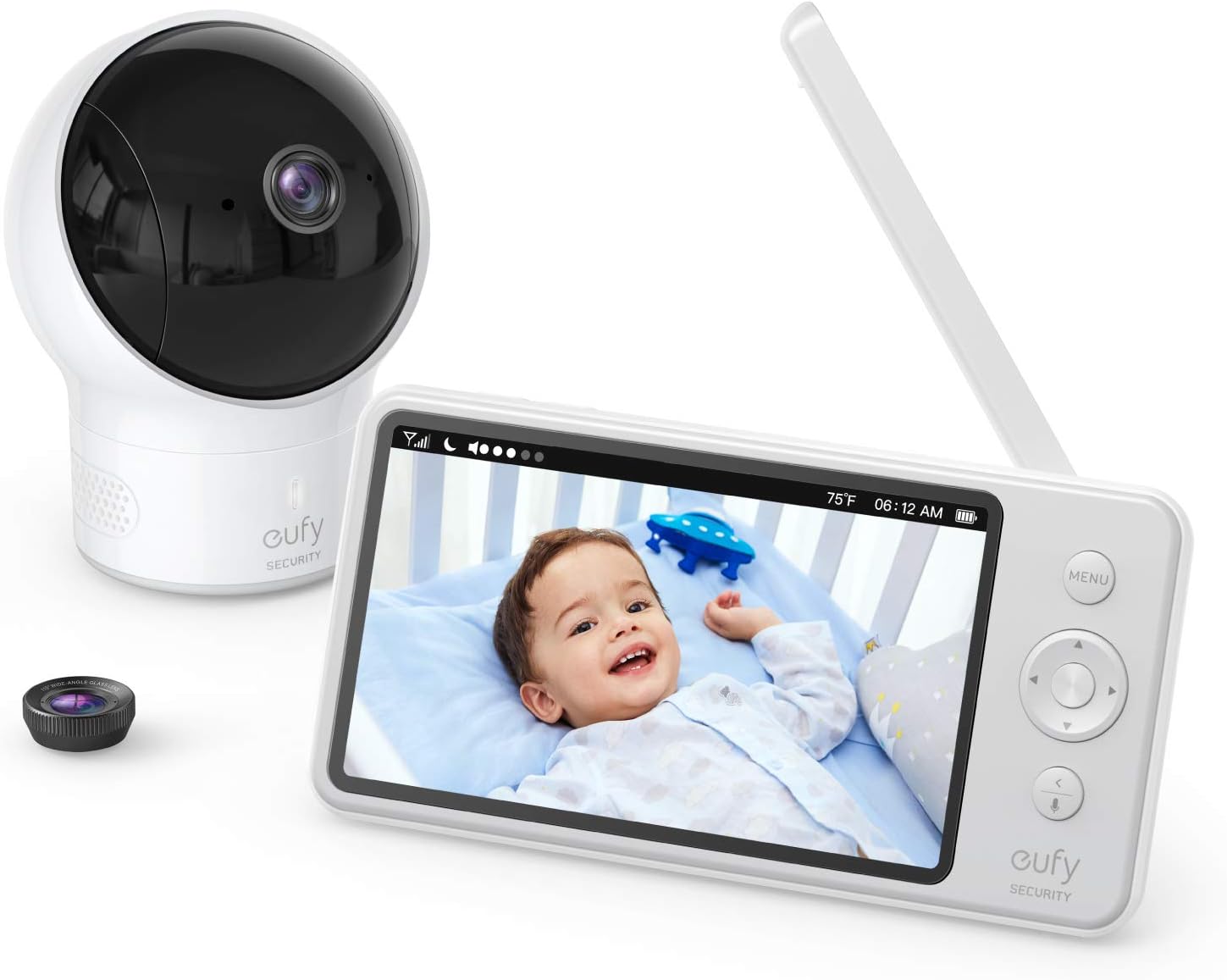 eufy Security Baby Monitor Spaceview E110 with Security Camera and 2-Way Audio, 720p HD Resolution, Night Vision, 5" Display, 110° Wide-Angle Lens Included, Lullaby Player, Sound Alert (Renewed)