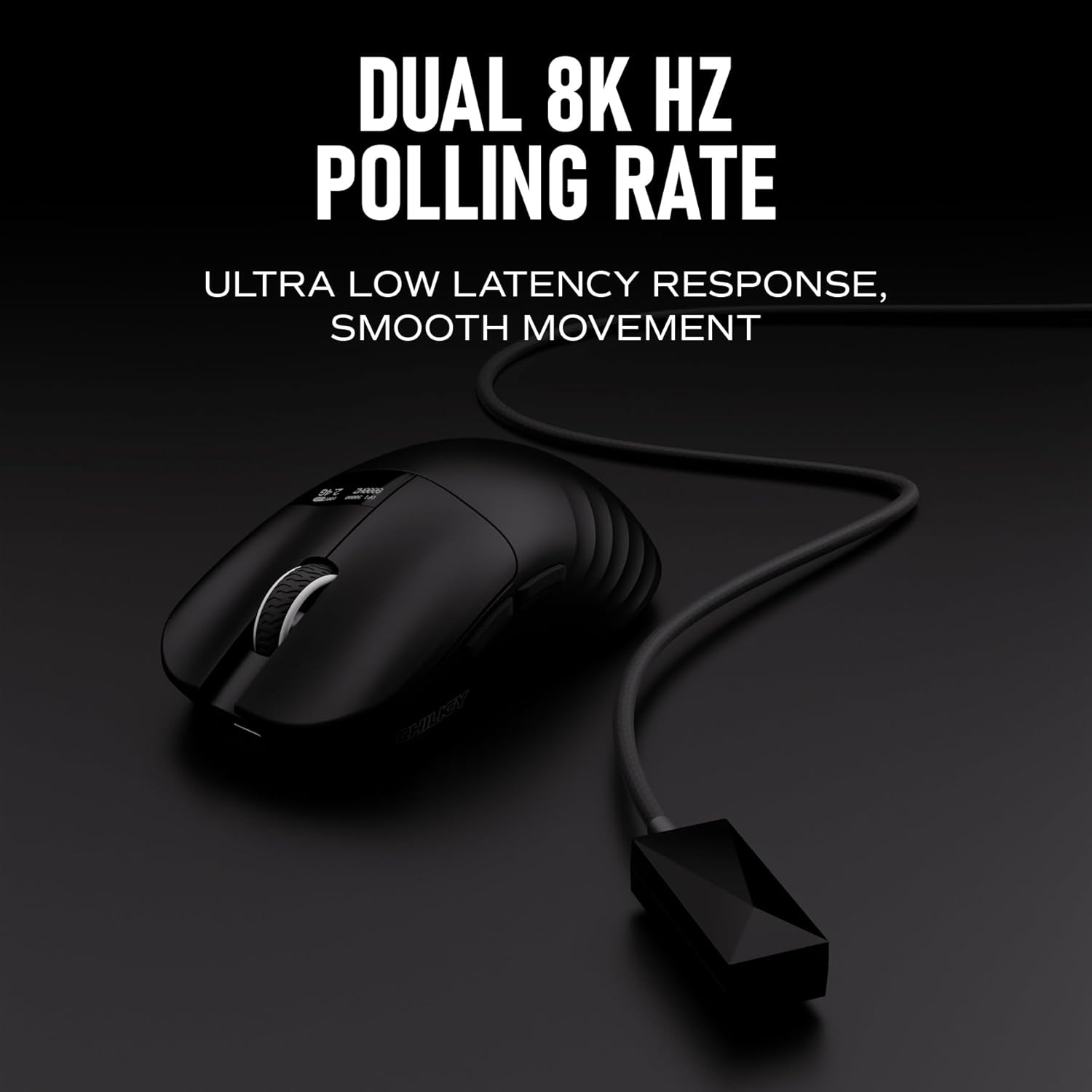 OOCTPK Chilkey Glacier LW 8K M Wireless Gaming Mouse with Screen - 49g Super Lightweight - Dual 8K Polling - Maximum 30000 DPI - Optical Switch - Tri-Mode 2.4G/USB-C/Bluetooth 5.2 - Black