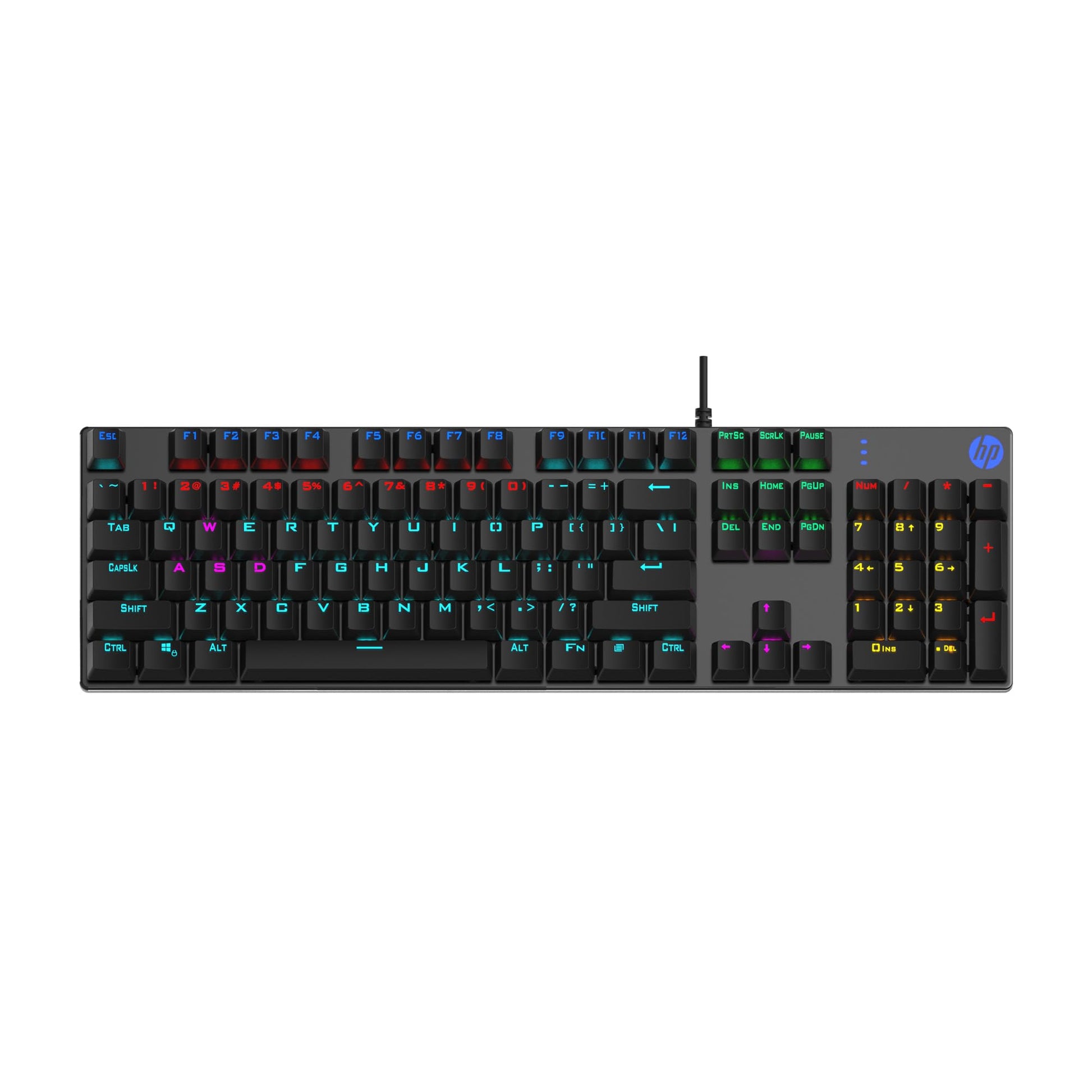 HP GK320 Wired Full Size RGB Backlight Mechanical Gaming Keyboard, 4 LED Indicators, Mechanical Switches, Double Injection Key Caps, and Windows Lock Key, 3 Years Warranty