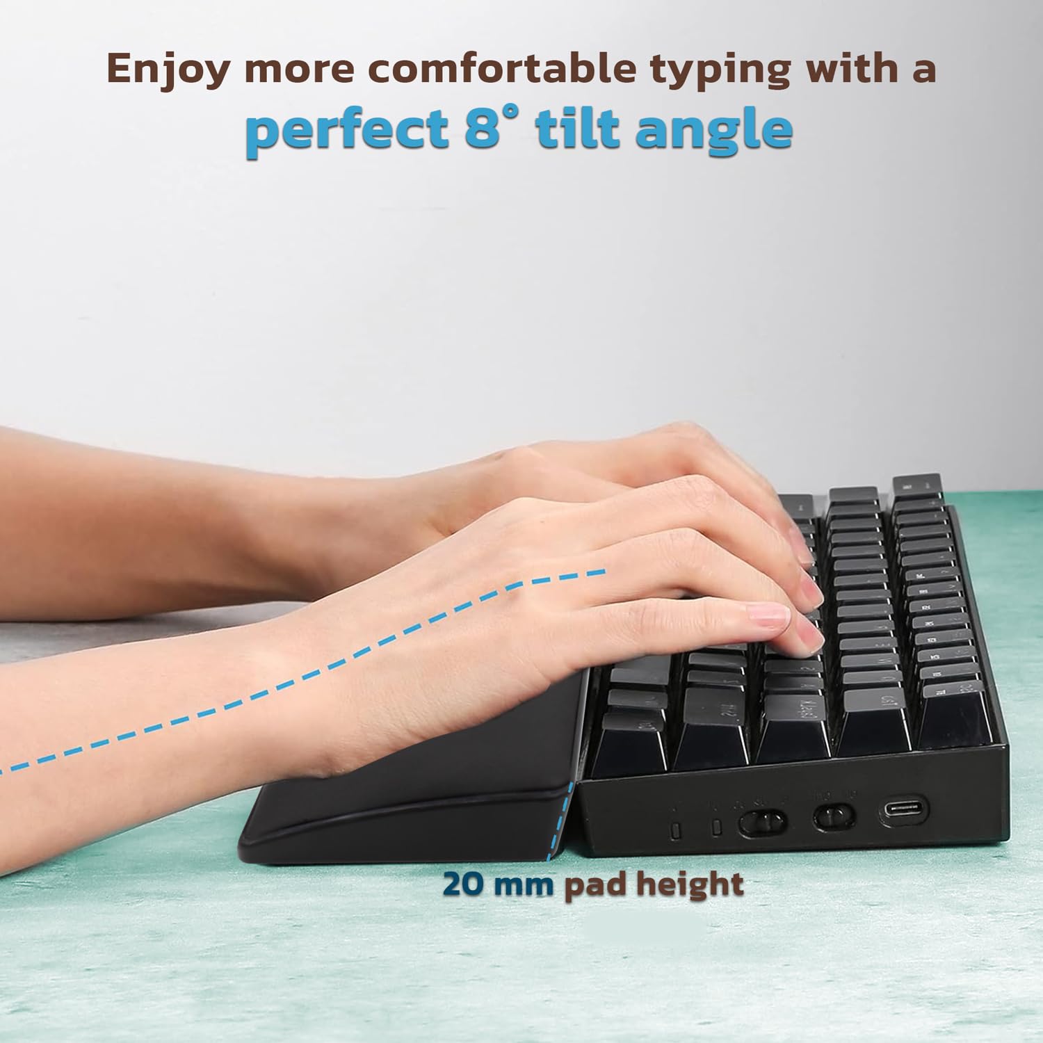 Ant Esports Full Size Keyboard Wrist Rest Pad -18"- Memory Foam Palm Rest with Non-Slip Footpad - Ergonomic Design Wrist Support - Desk Keyboard Accessory Gaming Gear-Full Size-Black