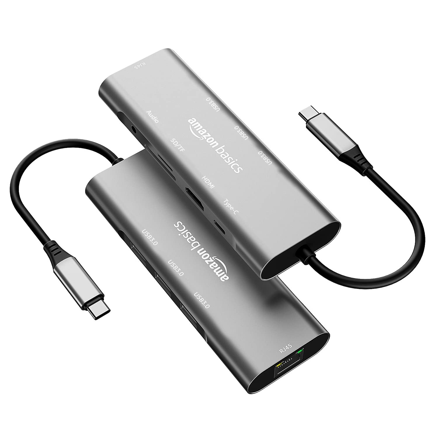 Amazon Basics USB-C Hub Dock 9-in-1 Aluminium Type-C Adapter with 4K HDMI, Ethernet 1000mbps Port, 3 USB 3.0, USB-C Power Delivery, 3.5mm Audio only, TF/SD Card Reader, Mac & Windows USB-C Devices