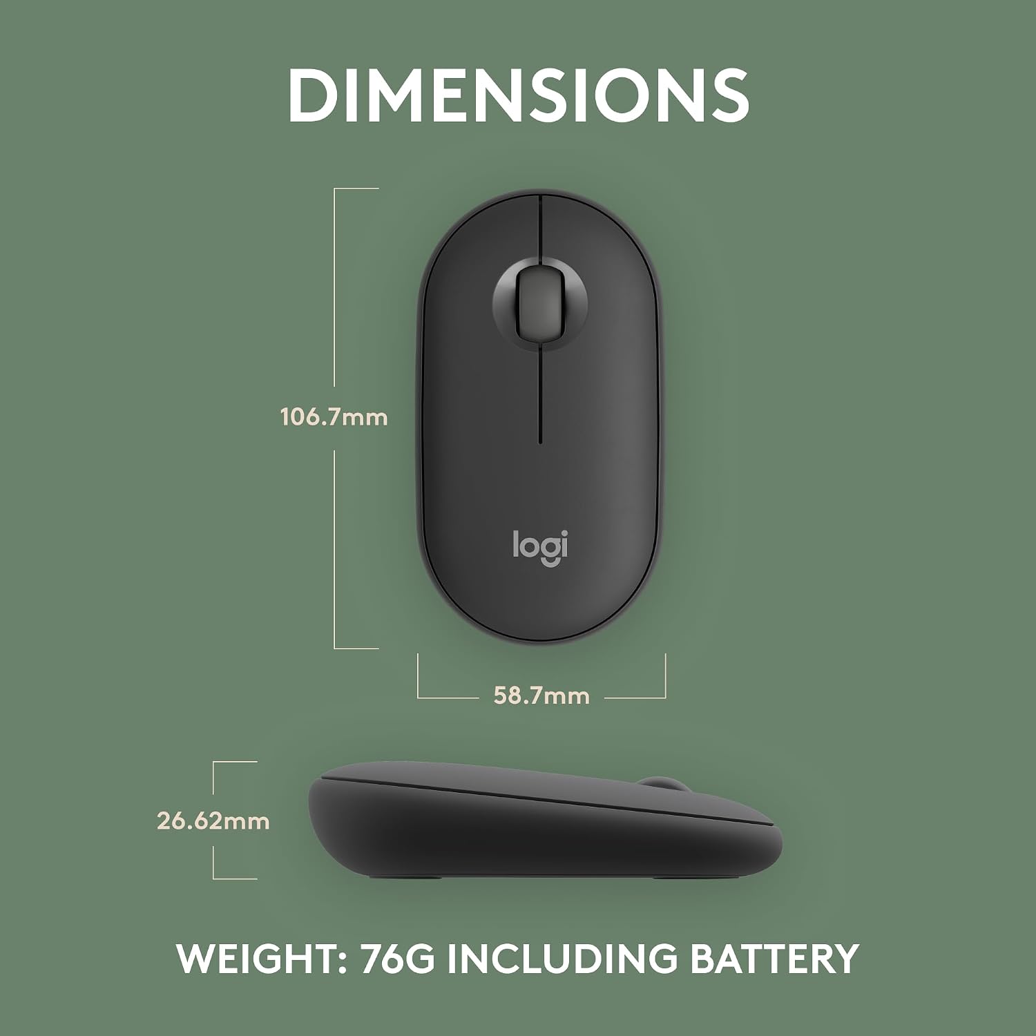 Logitech Pebble Mouse 2 M350s Slim Bluetooth Wireless Mouse, Portable, Lightweight, Customisable Button, 4000 DPI, Quiet Clicks, Easy-Switch for Windows, macOS, iPadOS, Android - Tonal Graphite