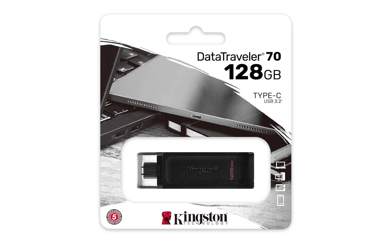 Kingston DataTraveler 70 128GB Portable and Lightweight USB-C flashdrive with USB 3.2 Gen 1 speeds DT70/128GB