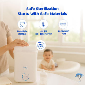 Bumtum Stainless Steel Plate Enhanced Steam Sterilizer with Dryer – Safely Sterilize and Dry All Baby Essentials Including Feeding Bottles, Breast Pump & More (Blue)
