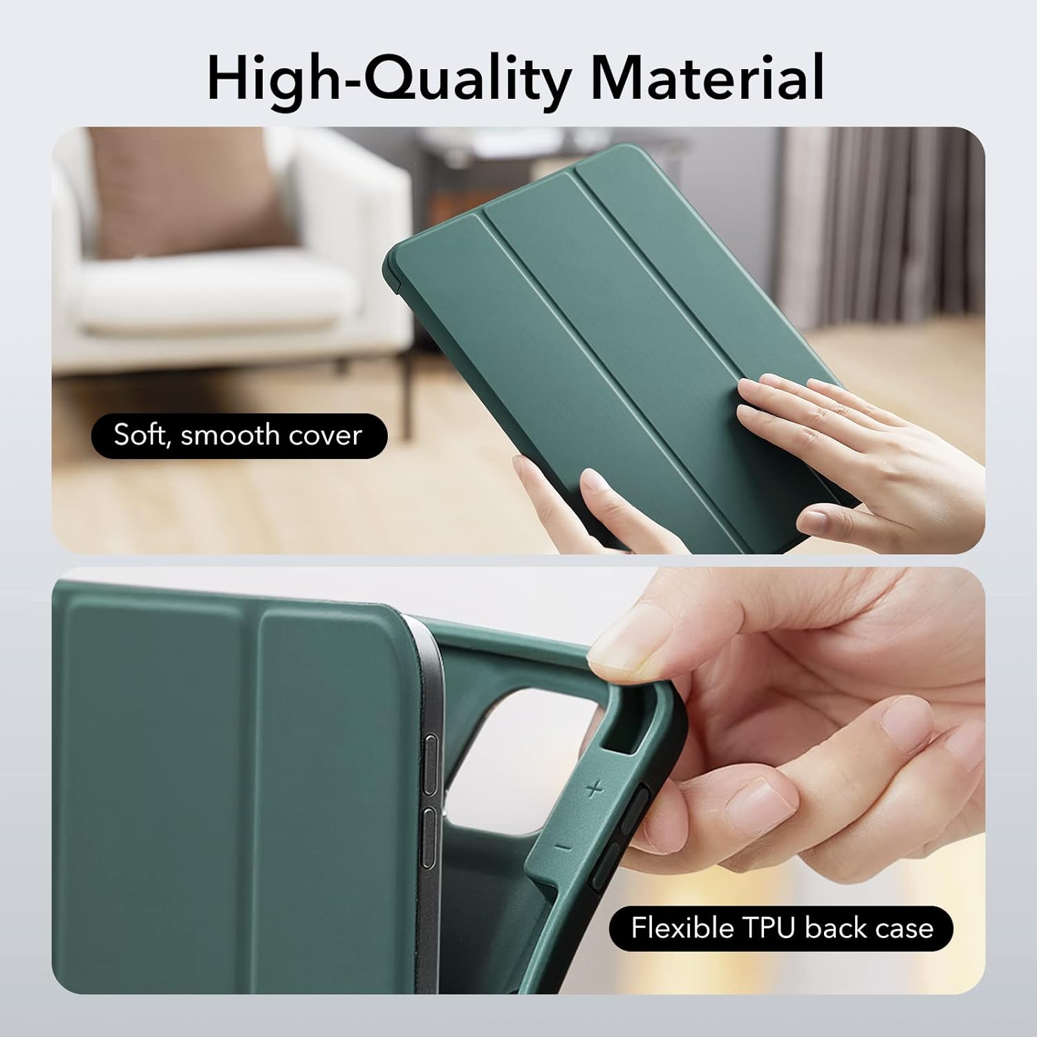 ESR for iPad Pro 11 inch Case (2022/2021/2020/2018, 4th/3rd/2nd/1st Gen), Built-in Pencil Holder, Pencil 2 Support, Flexible Back Cover, Trifold Stand, Auto Sleep/Wake, Rebound Pencil Series, Green