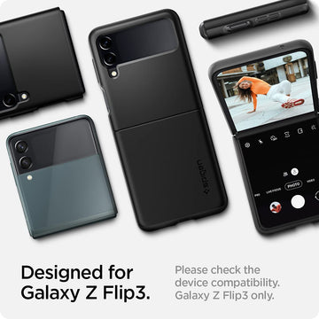 Spigen Thin Fit for Samsung Galaxy Z Flip 3 Case, Galaxy Z Flip3 5G Back Cover (2021) - TPU+Poly Carbonate｜Black