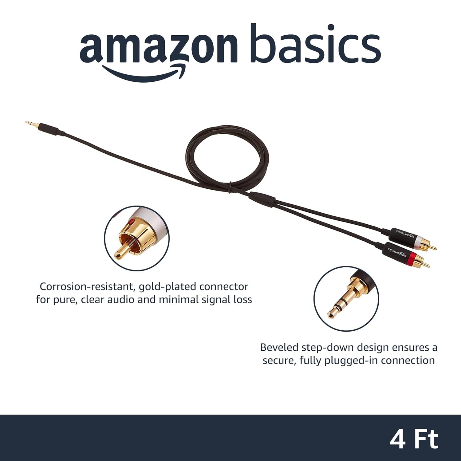 Amazon Basics s 3.5mm to 2-Male RCA Adapter cable - 4 feet, Gold
