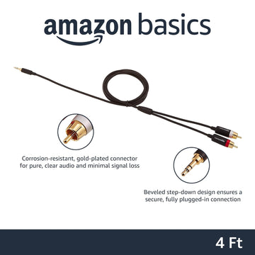 Amazon Basics s 3.5mm to 2-Male RCA Adapter cable - 4 feet, Gold