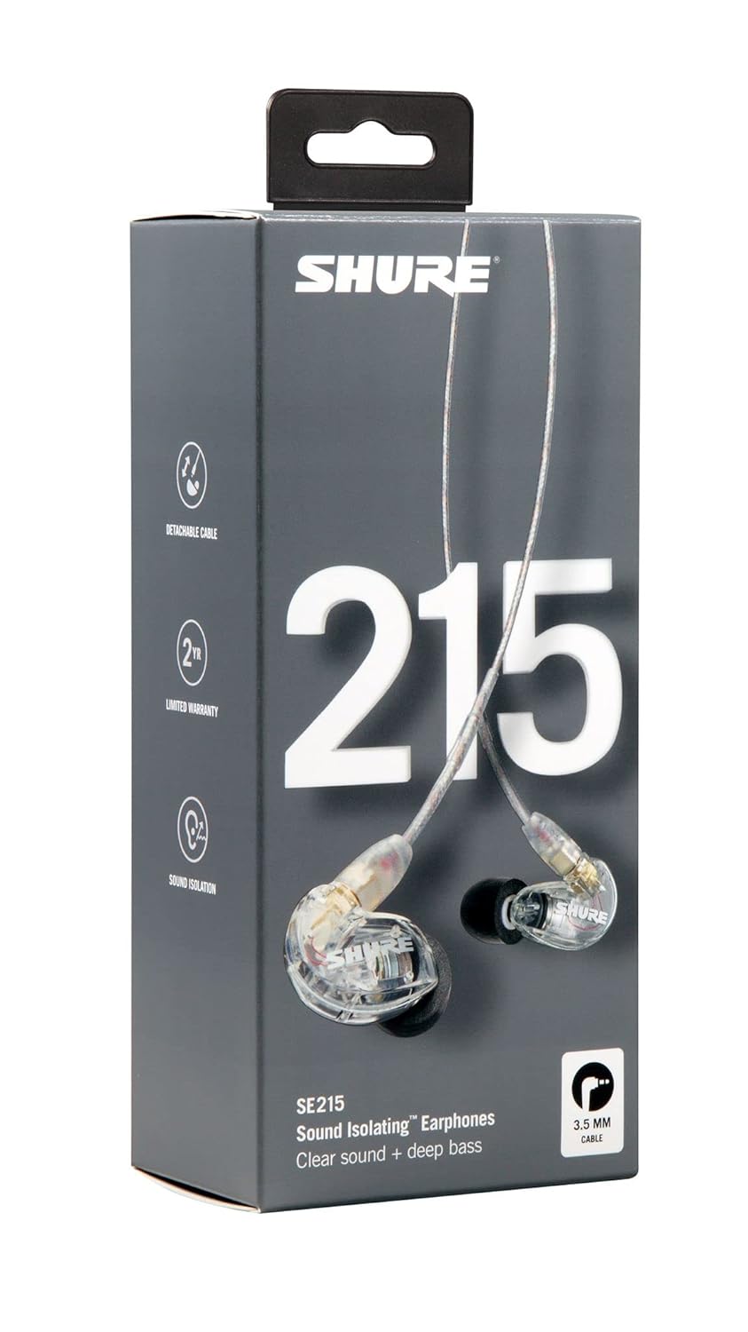 Shure SE215-CL Wired in- Ear Earphone Without Mic (Clear)
