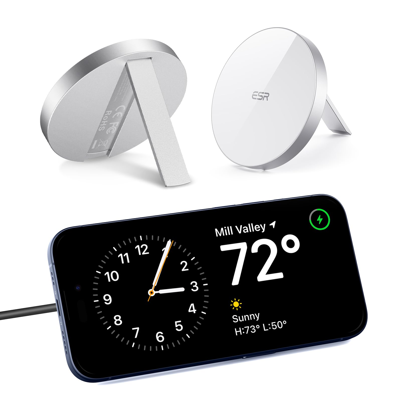 ESR Magnetic Wireless Charger, Magsafe Charger Compatible with iPhone 16/15/14/13/12 Series, AirPods 4/3/AirPods Pro, Strong Magnetic Lock, Silver