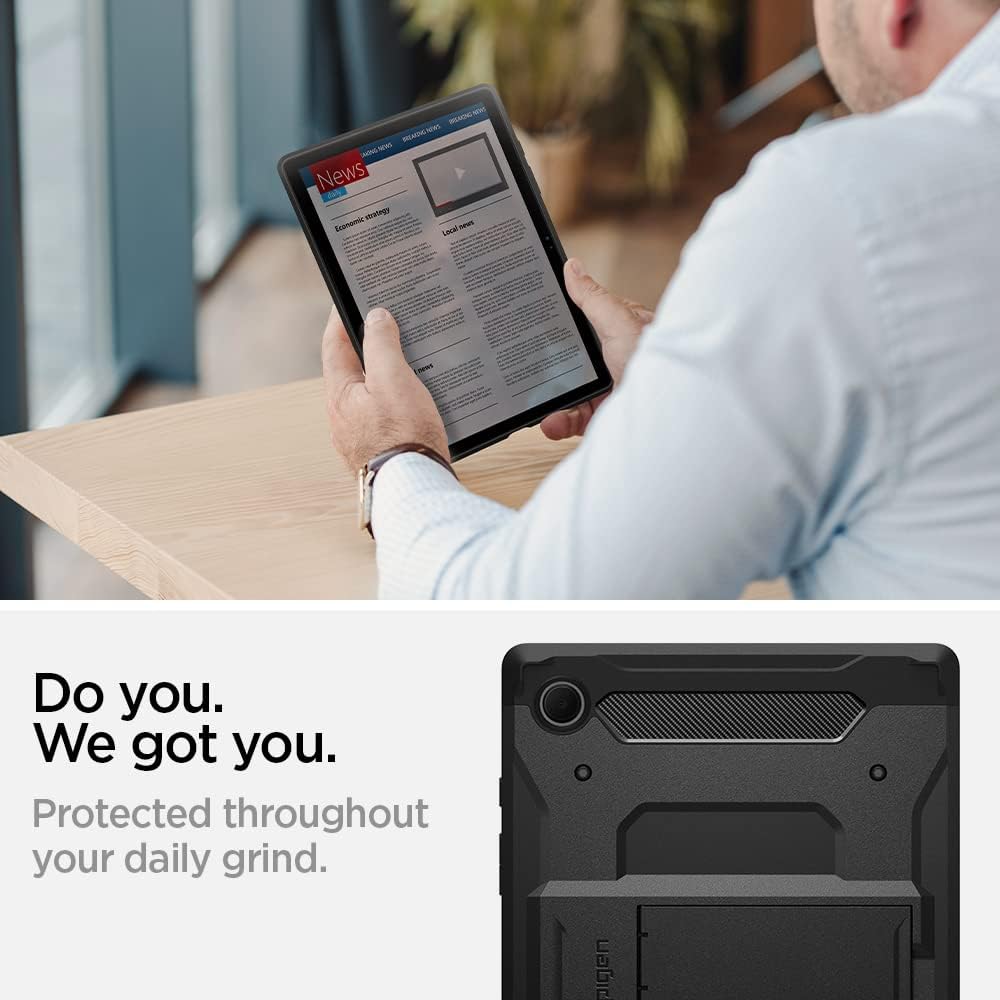 Spigen Tough Armor Pro for Galaxy Tab A8 10.5inch Back Cover Case with Built in S Pen Holder, Kick Stand - Black