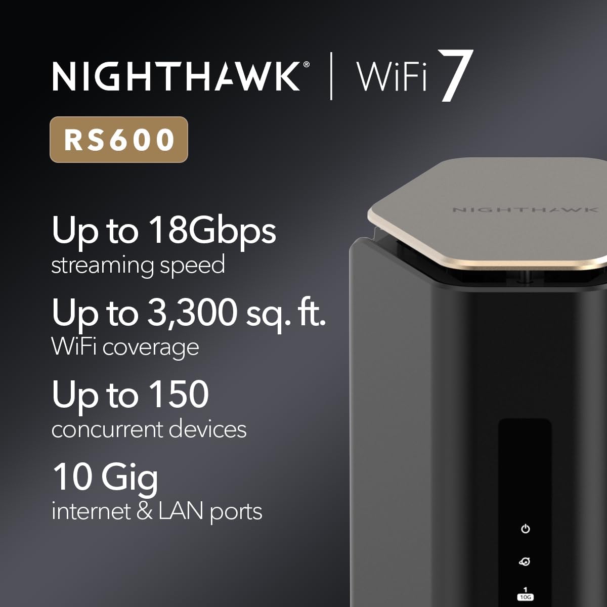 NETGEAR Nighthawk WiFi 7 Router RS600, Up to 3,300 sq ft, 18 Gbps