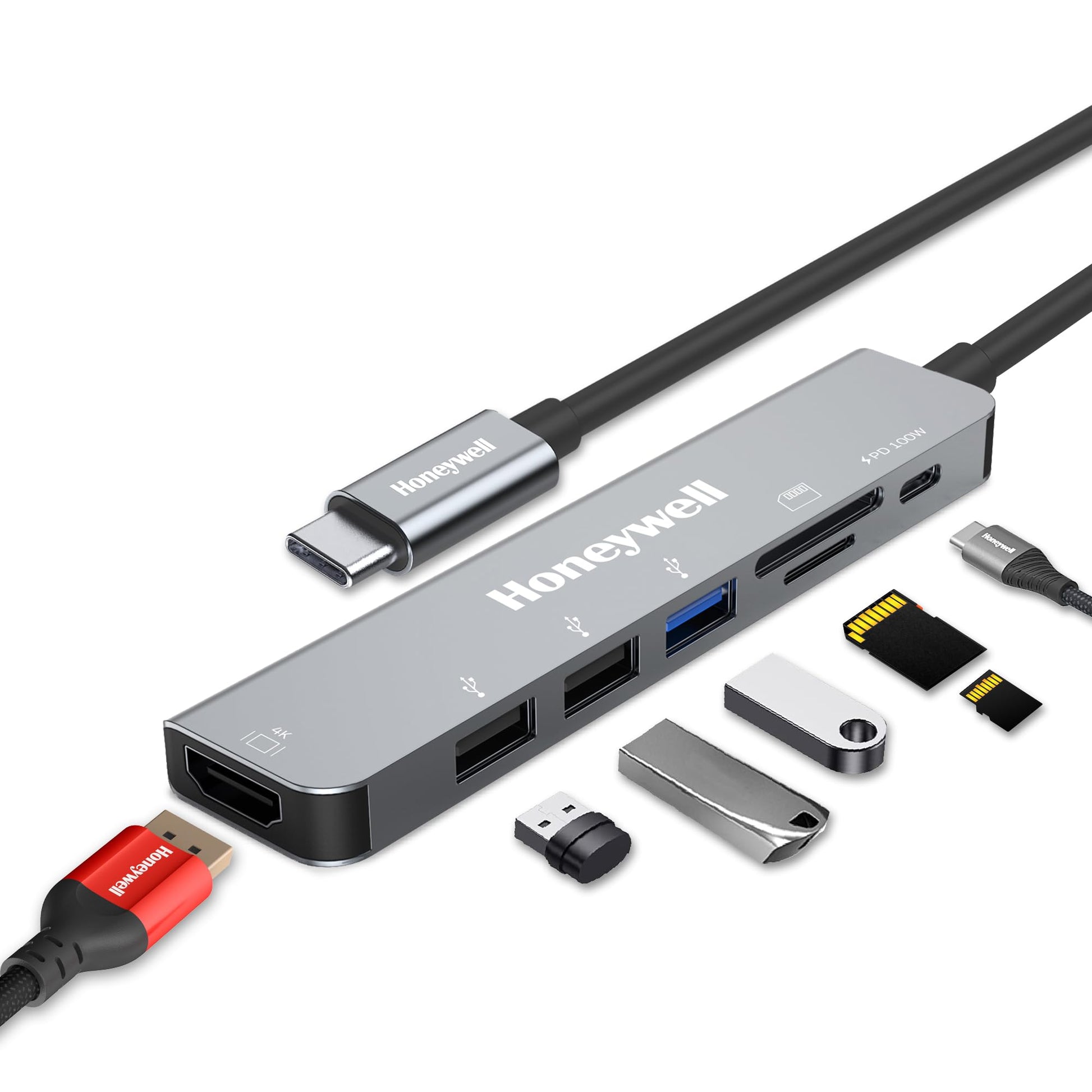 Honeywell 4 in 1 Ultra Slim USB Hub 2.0,1.2Meter(4 feet) Cable, with a Transfer Speed of 480MBPS, Universally Compatible with All USB PC Speaker Laptop Hard Drive Keyboard Printer Pen Drive