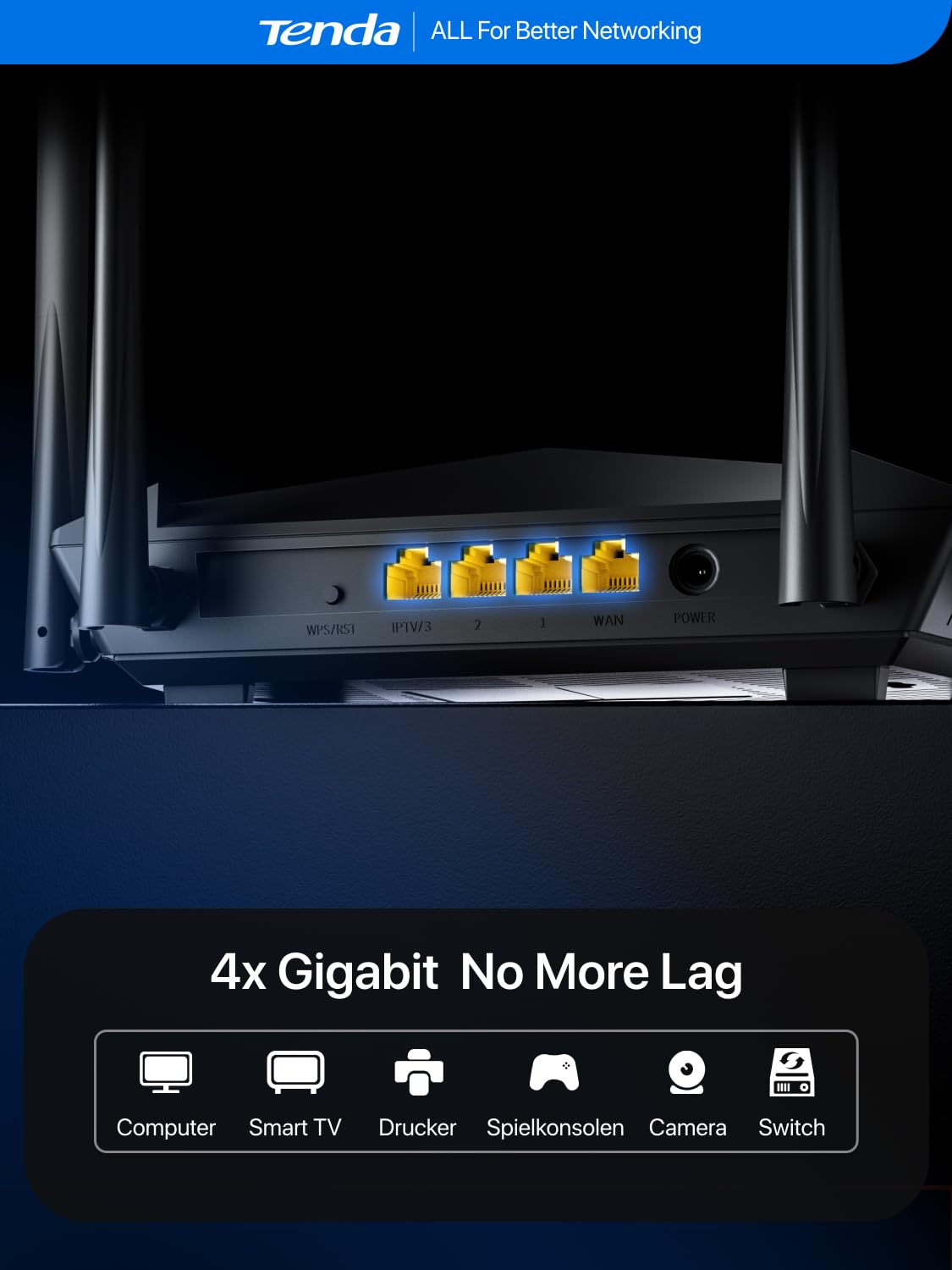Tenda AC10 AC1200 Wireless Smart Dual-Band Gigabit WiFi Router, MU-MIMO, 4 Gigabit Ports, 867Mbps/5 GHz+ 300Mbps /2.4GHz, Support VPN Server, WiFi Schedule, (Black, Not a Modem)
