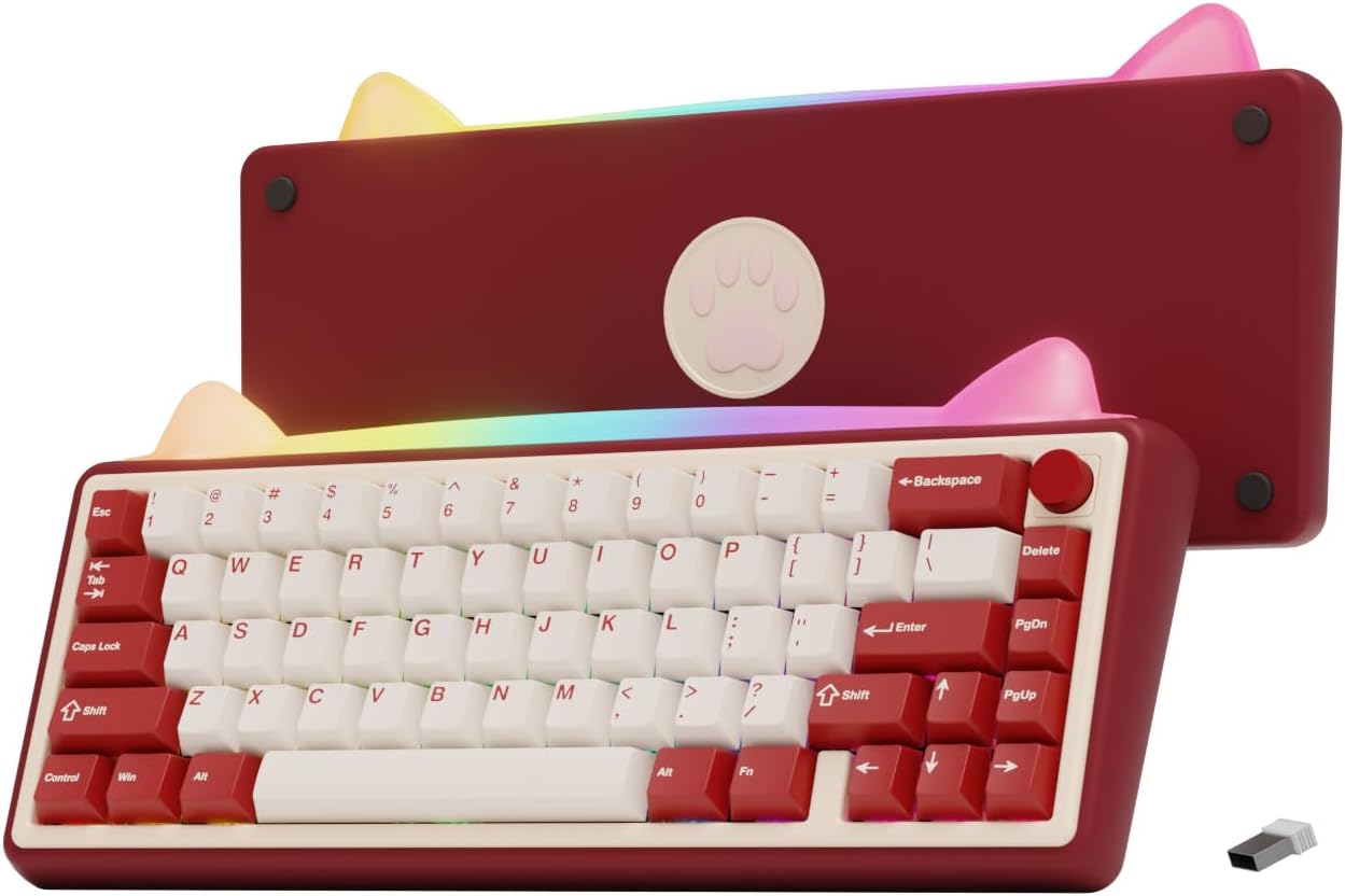 OOCTPK Chilkey Foxy65 Mechanical Keyboard with Knob, Gasket Mount 65% Aluminum Wireless Mechanical Keyboard, BT5.0/2.4GHz/USB-C, Hot Swappable, RGB Backlit Computer Custom Key Board for PC
