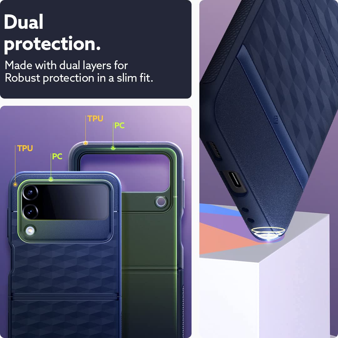 CASEOLOGY by Spigen Parallax Back Cover Case Compatible For Samsung Galaxy Z Flip 4 (TPU and Polycarbonate|Midnight Blue)