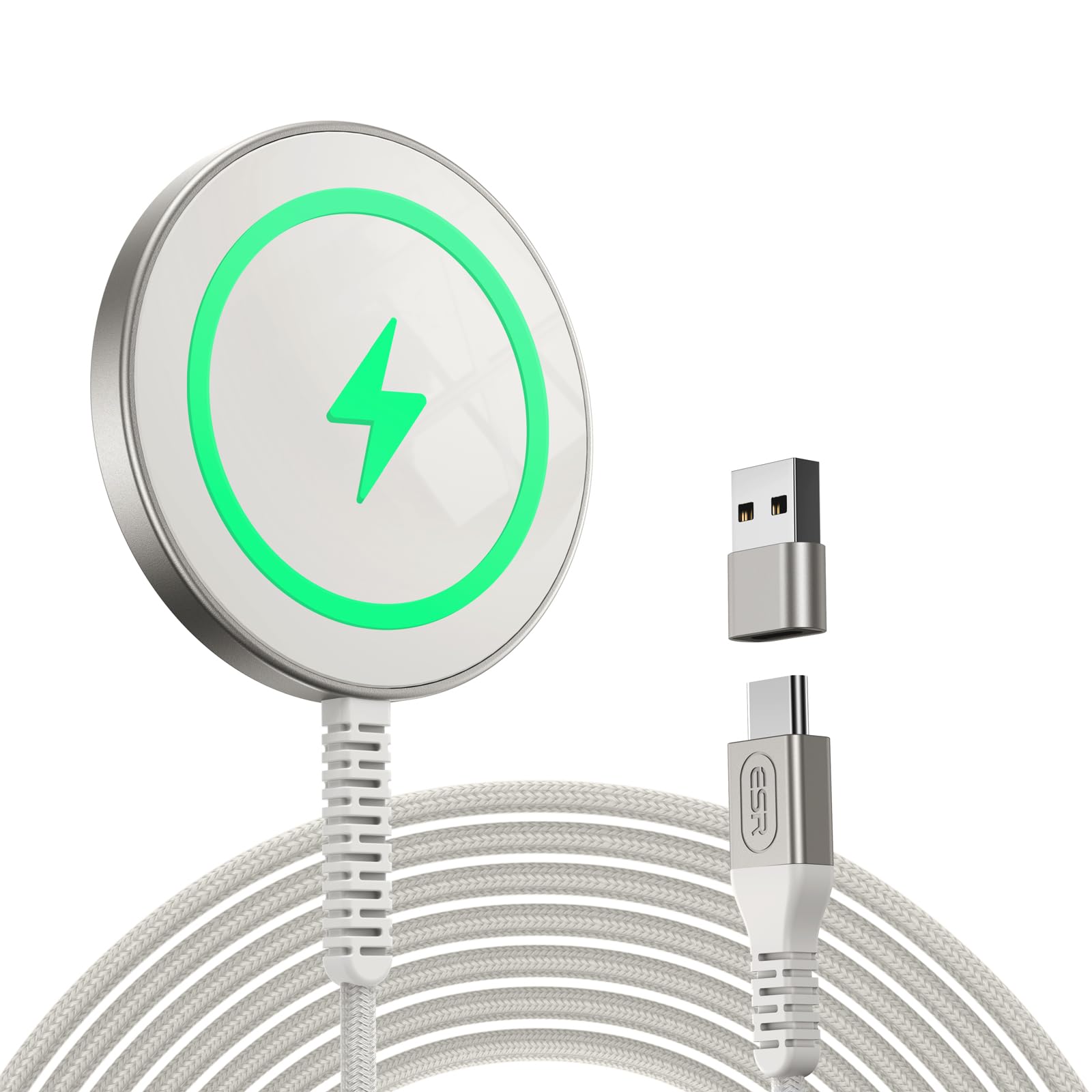ESR Magnetic Wireless Charger, Magsafe Charger Compatible with iPhone 16/15/14/13/12 Series, AirPods 4/3/AirPods Pro, Strong Magnetic Lock, Silver