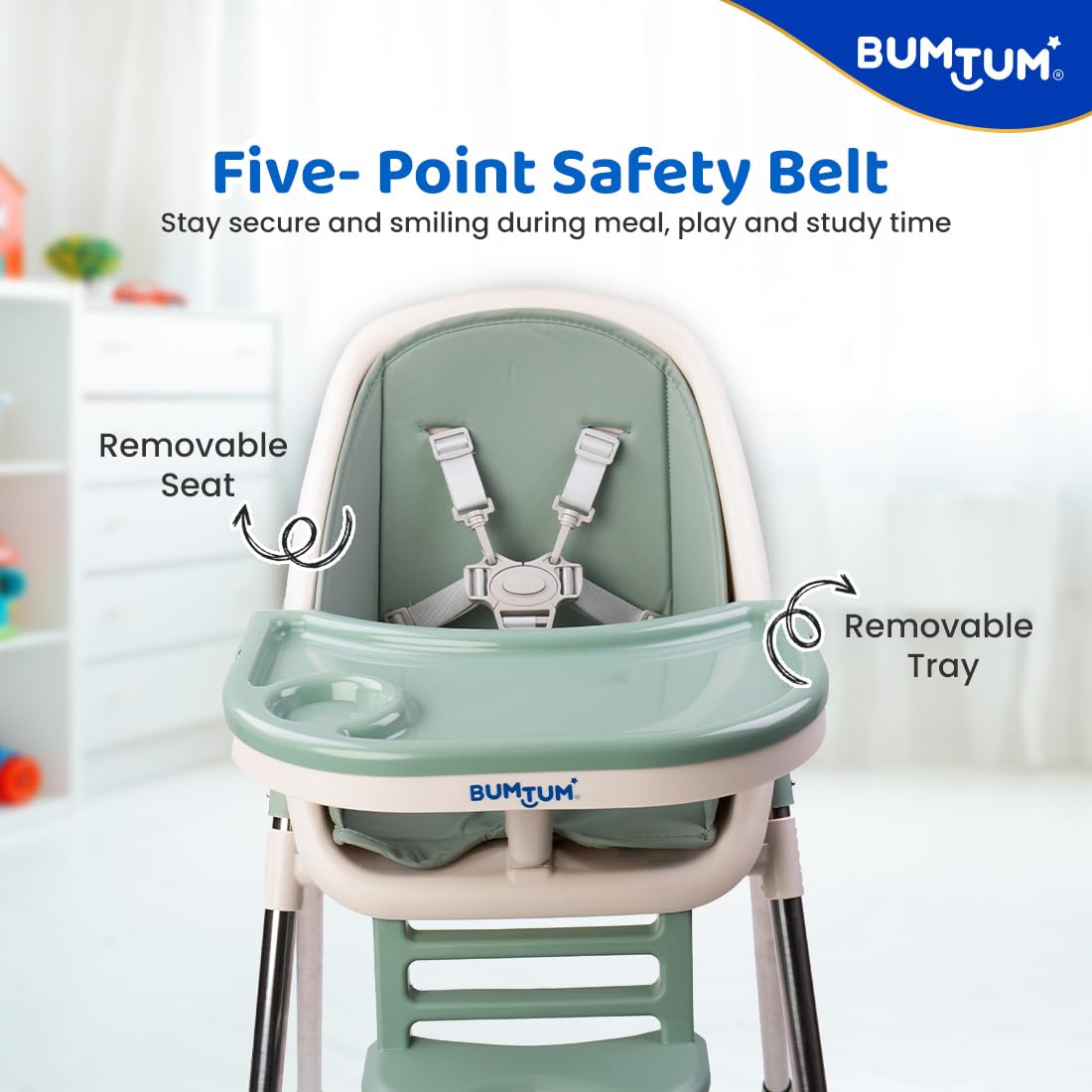 Bumtum Baby High Chair 4 In 1 Convertible Folding With Footrest, Convertible To High Chair, Low Chair, Feeding Seat With Cushion Pad (Green) - Foam, Plastic, Metal, 6.29 X 11.41 Inch