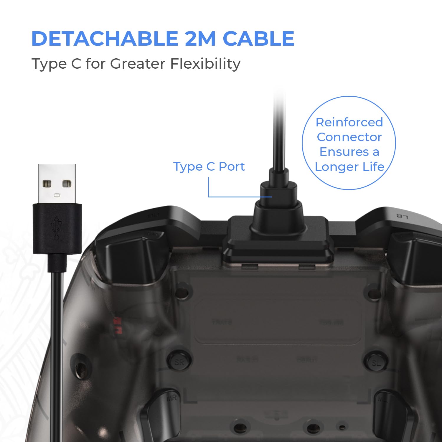 EvoFox Elite X Wired Gaming Controller for PC with 2 Programmable Macro Back Buttons, Adjustable Dual Vibration Motors,Turbo Mode,Analog Triggers, High Precision joysticks,Low Latency Plug and Play,Translucent Shell Controller for pc