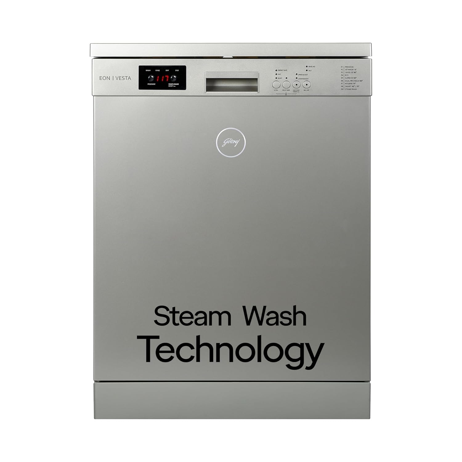 Godrej Eon Dishwasher | Steam Wash Technology |13 place setting |Perfect for Indian Kitchen| A+++ Energy rating | DWF EON VES 13Z SI STSL- Satin Silver