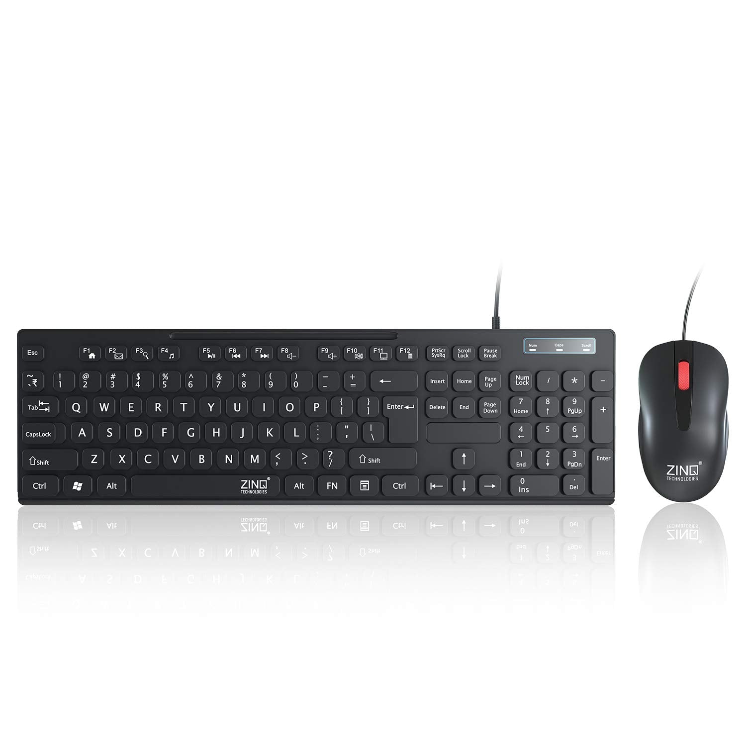 Zinq Technologies ZQ-1200 Combo of Full-Size Noiseless Keys Keyboard with Rupee (?) Symbol and 1600 DPI Optical Mouse