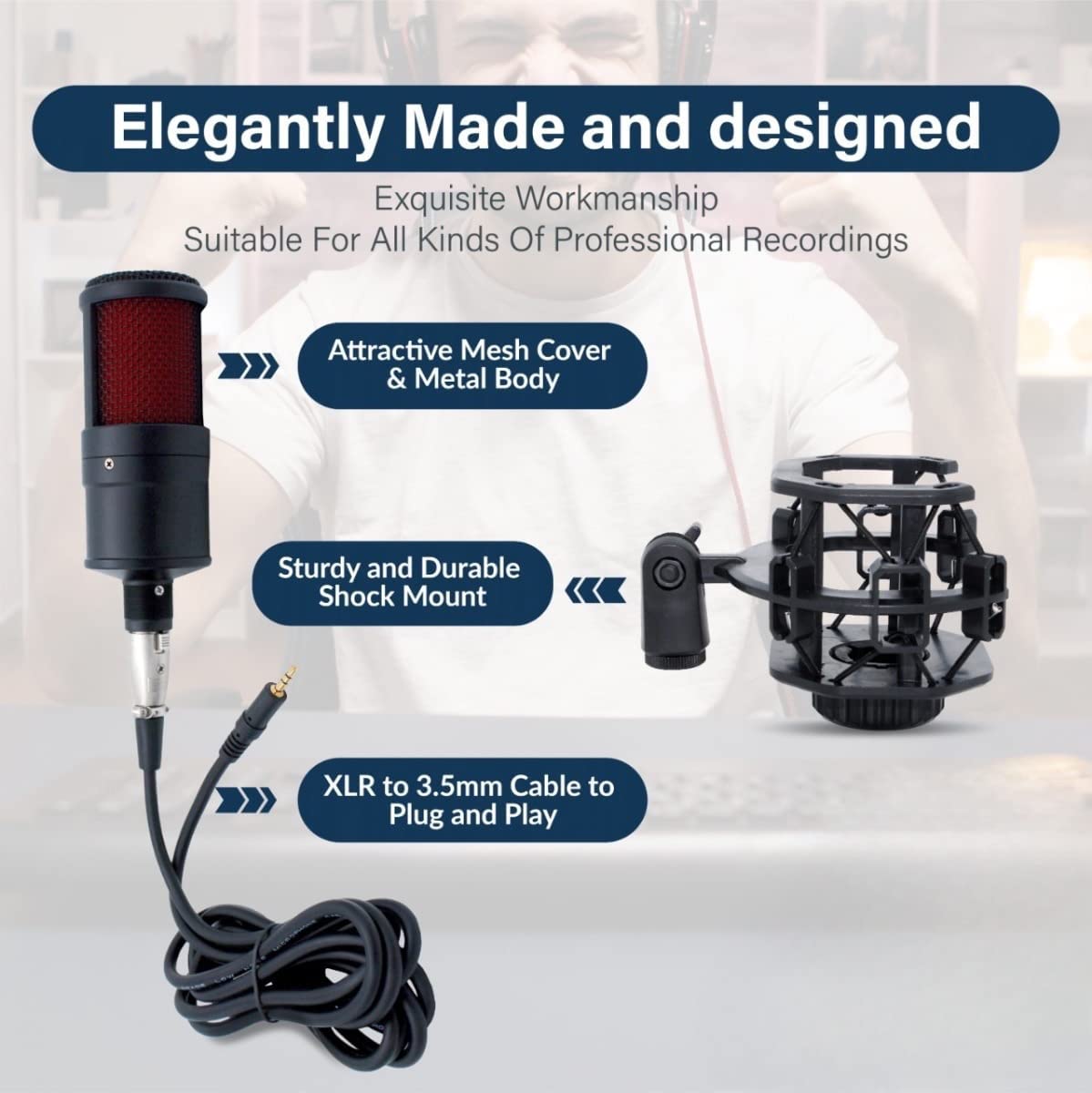 CEZO V500 Professional Condenser Microphone Kit Podcast Mic with V8 Sound Card Boom Arm Microphone with Stand | Microphone kit for Recording Studio Audio (V500+V8 Sound Card)