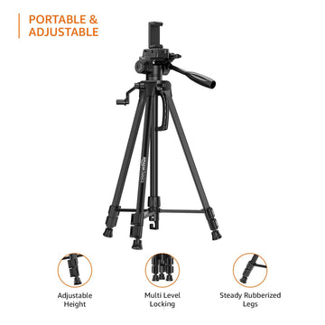 Amazon Basics 60 Inch Tripod for DSLR, Camera | Operating Height 4.58 Ft. | Maximum Load Capacity up to 4.5kg | Portable Lightweight Aluminium Tripod with 360° Ball Head | Carry Bag Not Included