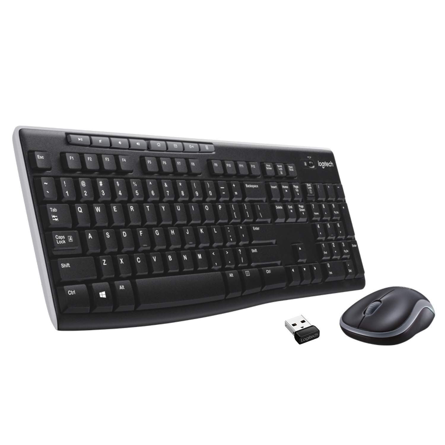 Logitech MK270R Wireless Keyboard and Mouse Combo for Windows, 2.4 GHz Wireless, Compact Wireless Mouse, 8 Multimedia &amp; Shortcut Keys, PC (Black)