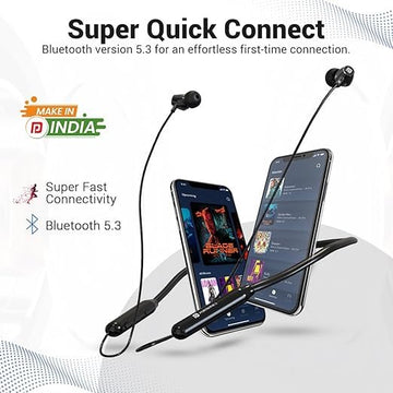 Portronics Harmonics Z3 Wireless Bluetooth 5.3 Neckband in Ear Earphones with Mic, 30Hrs Playtime, Magnetic Latch, IPX5 Water Resistant, Type C Fast Charging(Black)
