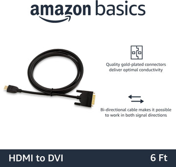 Amazon Basics HDMI-A to DVI (Male) Adapter Cable, Bi-Directional 1080P, Gold-Plated, 6 ft/1.8 m, Single Pack for Television, Black