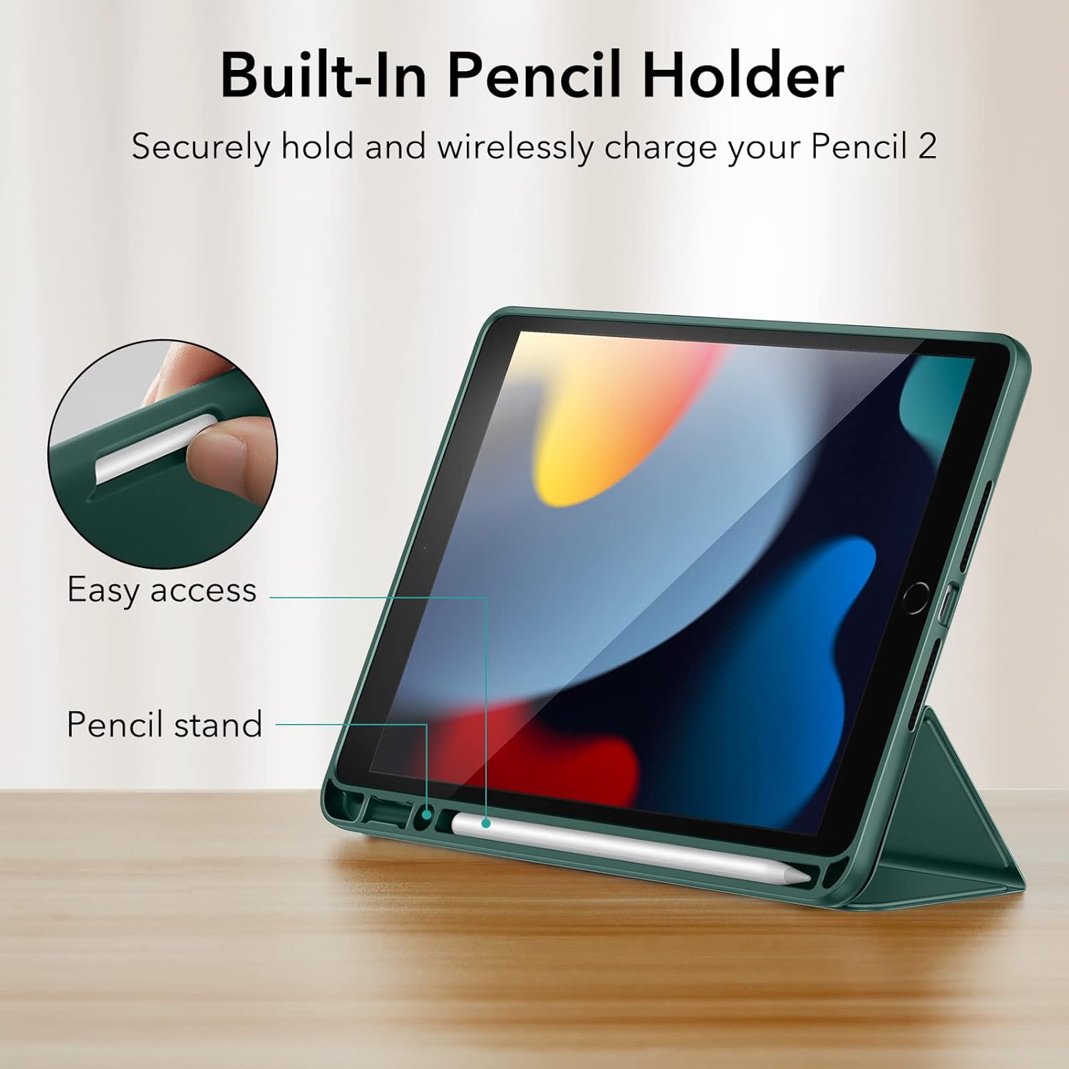 ESR for iPad 9th/8th/7th Generation Cover, iPad 10.2 Case (2021/2020/2019 Models), with Pencil Holder, Trifold Viewing Stand, Auto Sleep/Wake Cover, Rebound Series Case, Frosted Green
