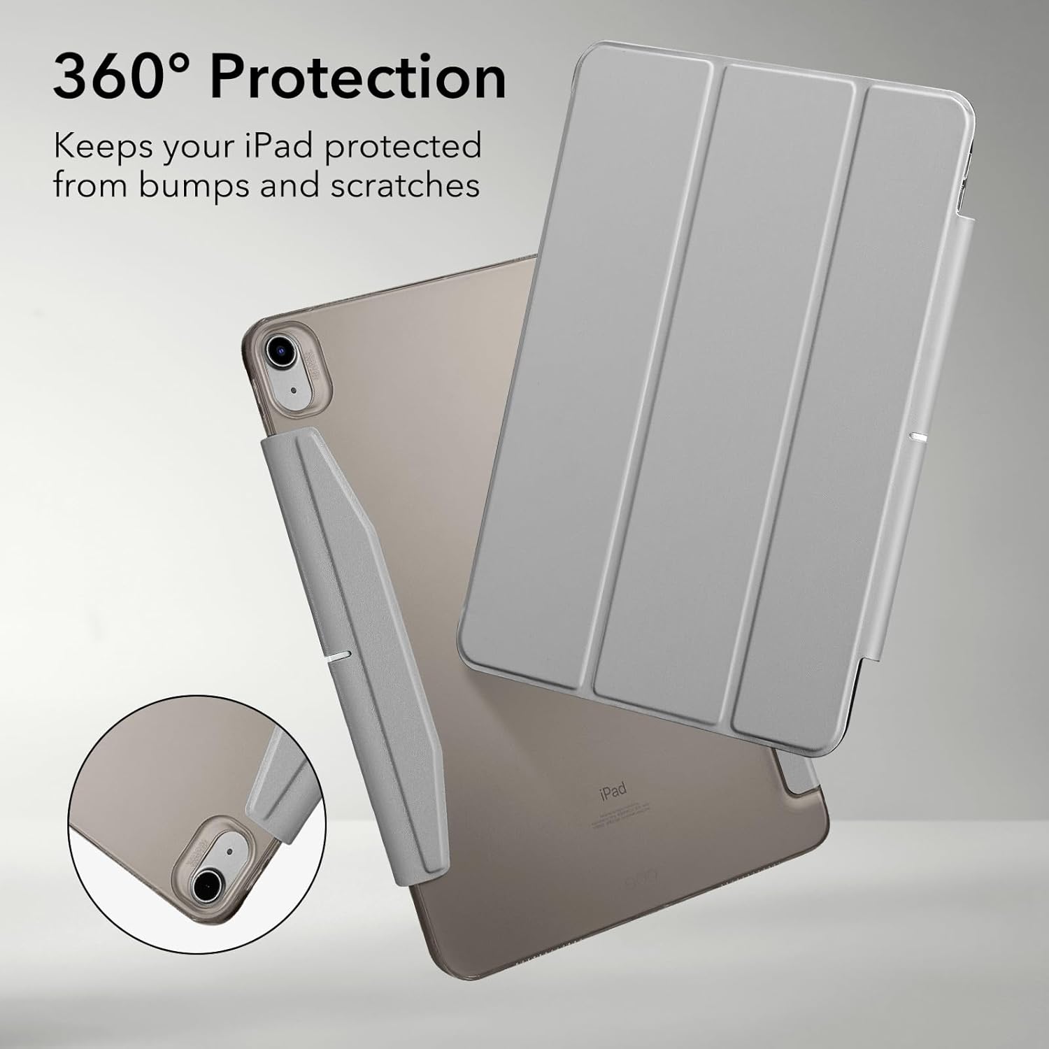 ESR for iPad Air 11 inch Case M3/M2 (2025/2024), iPad Air 7th/6th/5th/4th Generation Cover Case 2022/2020, Smart Trifold Stand with Clasp, Support Pencil Pro/USB-C Charging, Ascend Series, Grey