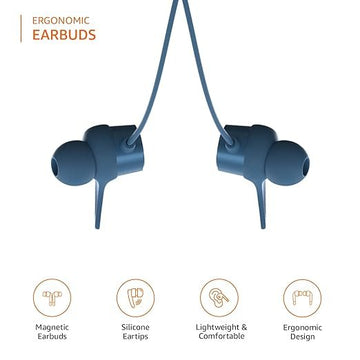 amazon basics Bluetooth 5.0 Neckband with Up to 30 Hours Playtime, Magnetic Earbuds, Voice Assistant, Dual Pairing and IPX6 Rated (Blue)