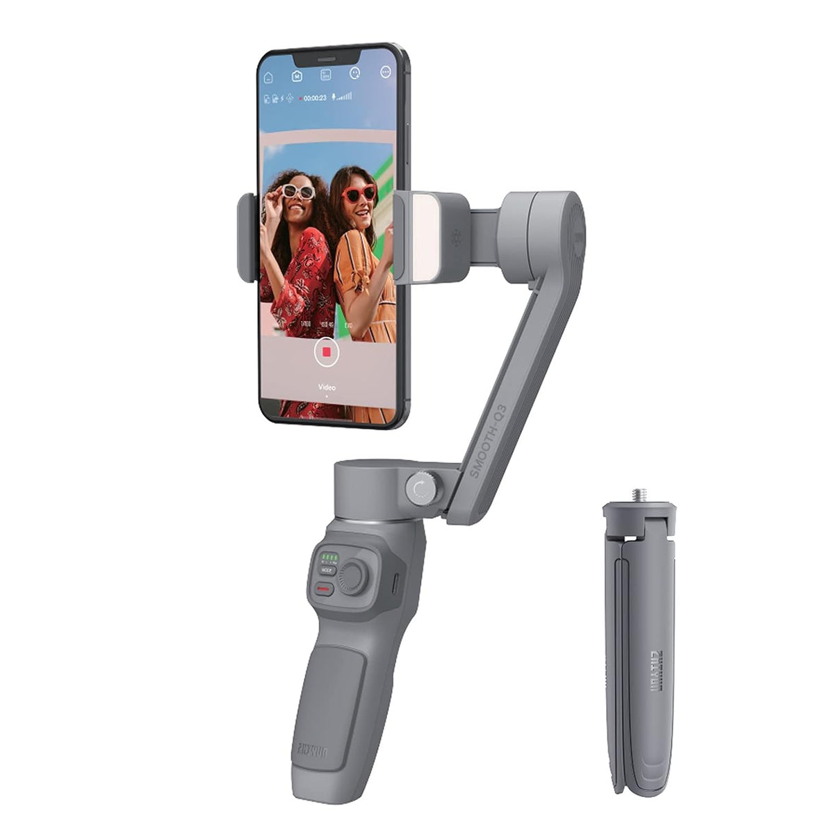 Zhiyun Smooth-Q3 Gimbal Stabilizer for Smartphone Android Cell Phone iPhone Zhi yun q 3-Axis Handheld Gimble Stick wTripod Stand LED Fill Light for Tiktok YouTube Vlog Video Kit FaceObject Tracking.