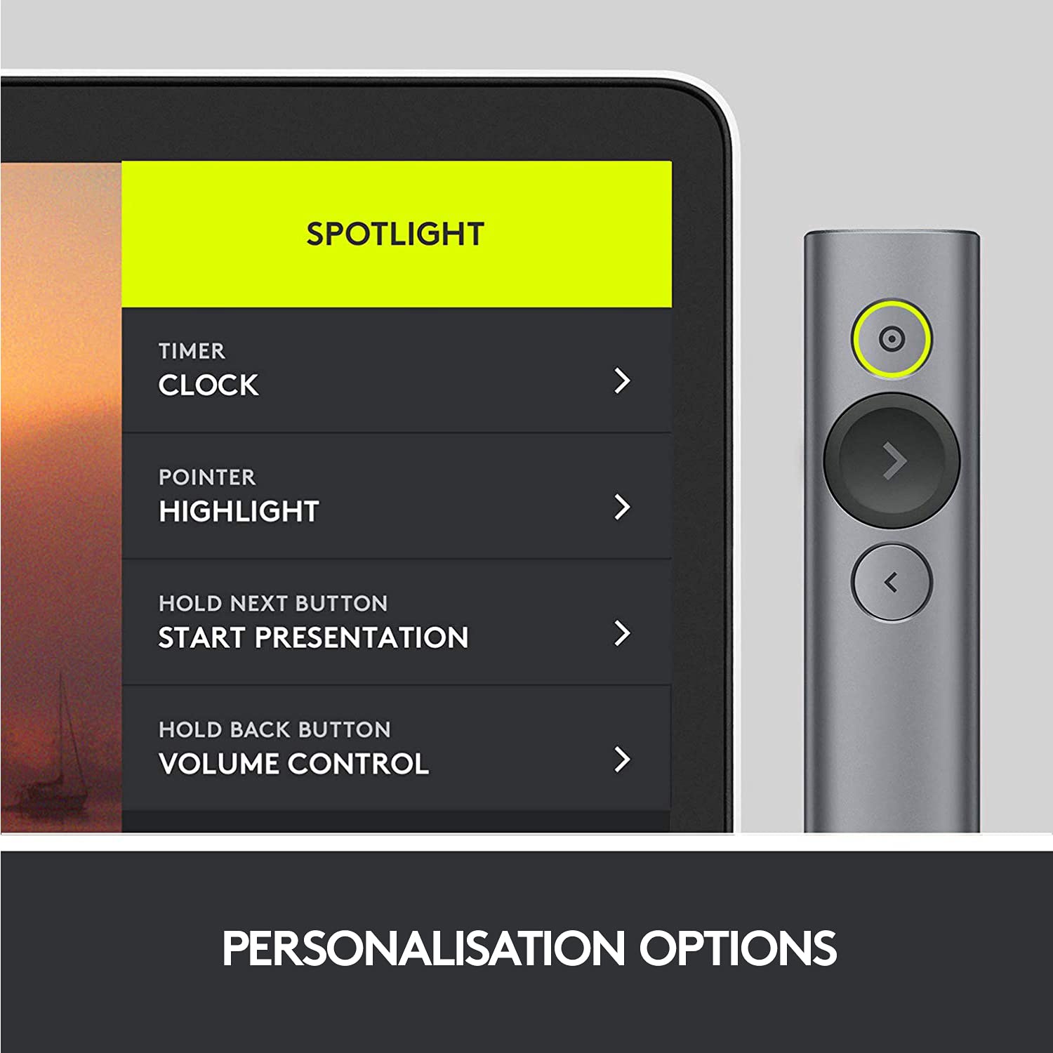 Logitech Spotlight Presentation Remote - Universal Wireless Presentation Clicker with Laser Pointer, Advanced Digital Highlighting, Bluetooth, 30 m Range and Quick Charging - Slate