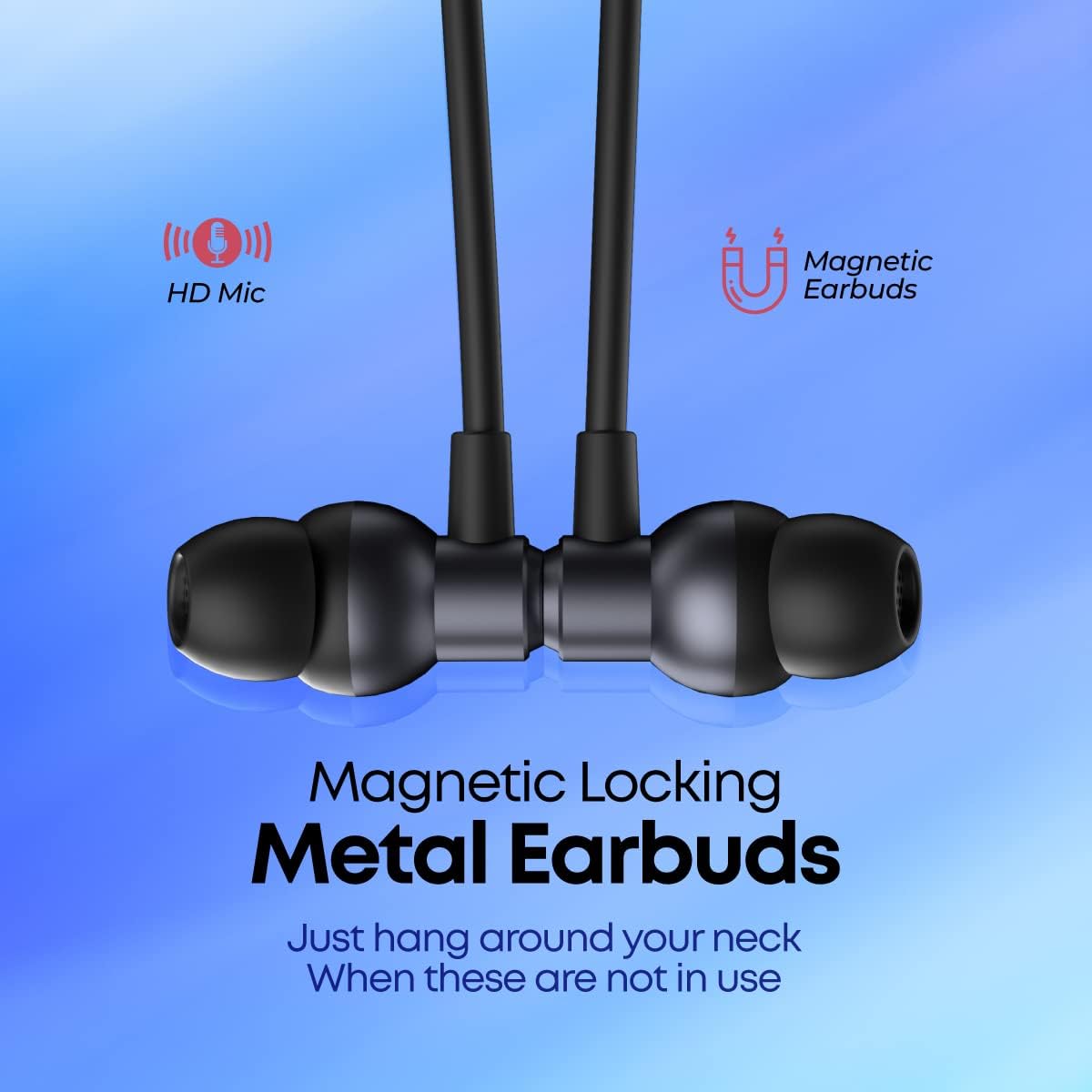 pTron Tangent Evo with 14Hrs Playback, Bluetooth 5.0 Wireless Headphones with Deep Bass, IPX4 Water Resistance, Ergonomic & Snug-fit, Voice Assistance, Magnetic Earbuds & Built-in HD Mic (Black)