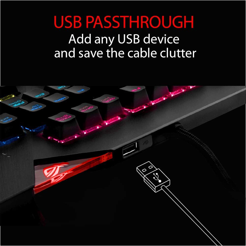 ASUS ROG Strix Flare (Cherry MX Red) Aura Sync RGB Mechanical Gaming Keyboard with Switches, Customizable Badge, USB Pass Through and Media Controls