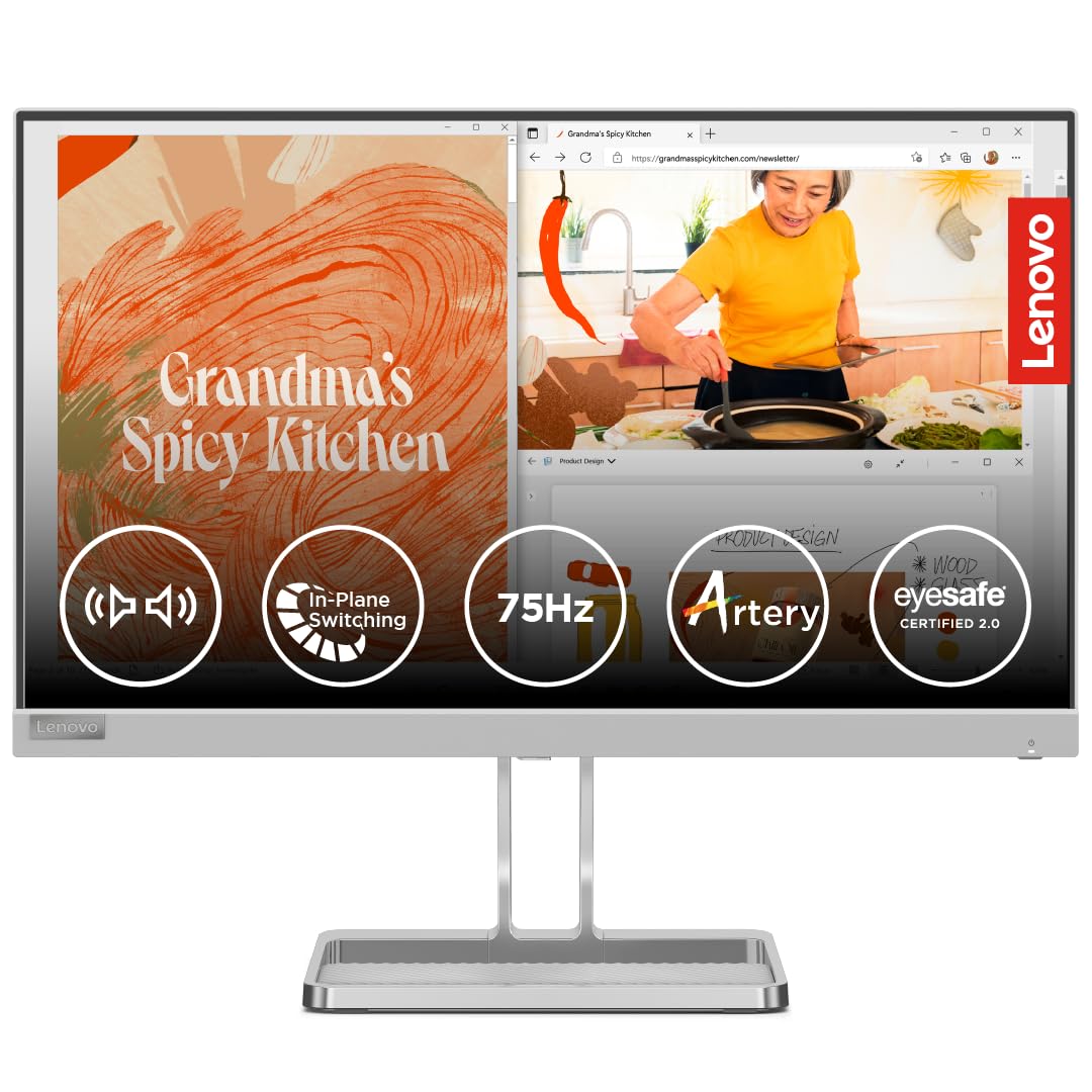 Lenovo L22i-40, 22 inch (54.6cm), IPS, FHD, 75Hz, Grey, 4ms, AMD FreeSync, 99% sRGB, 2X3W Speakers, HDMI 1.4, VGA, Tilt Stand, 3 Year Warranty Monitor