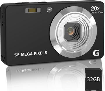 56MP FHD Digital Camera with 20X Digital Zoom & Autofocus, Anti-Shake Point and Shoot Camera for Kids Adults Beginners, Includes 32GB SD Card, Portable Compact for Travel