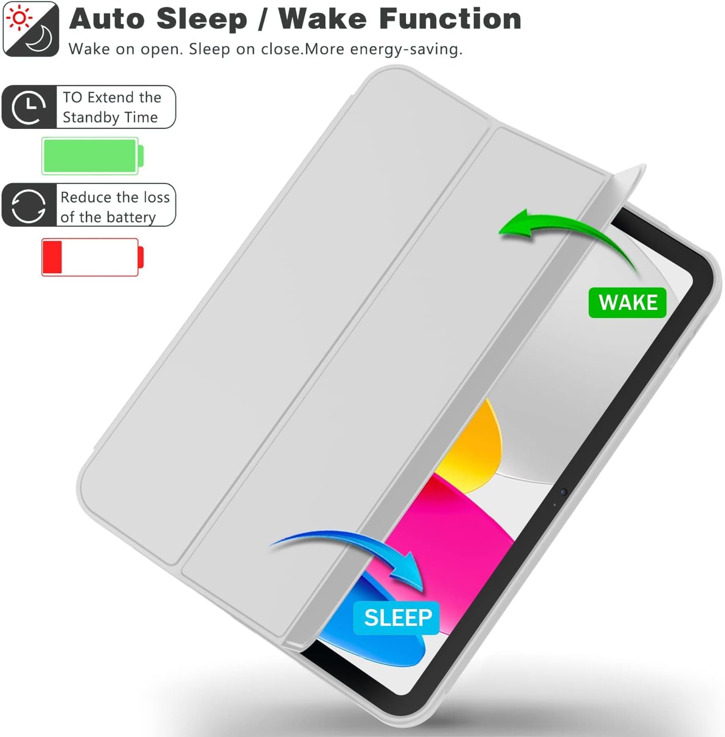 ProElite Smart Case for iPad (A16) 11th/10th Generation (2025/2022) [Auto Sleep/Wake Cover] [Left Side Pencil Holder] [Soft Flexible Case] Recoil Series - Grey