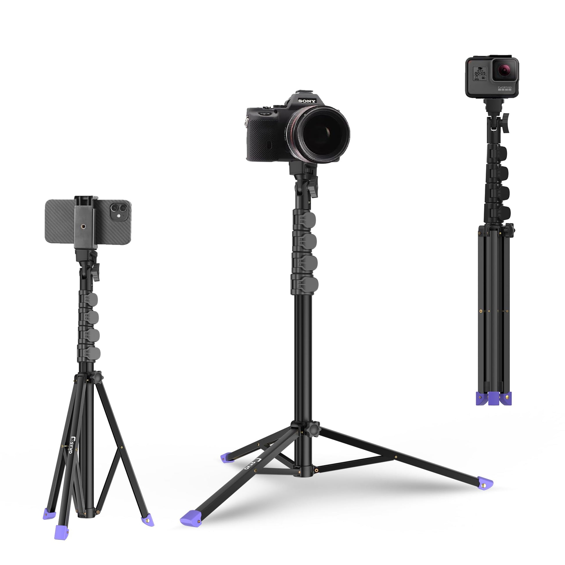 Syvo S-510 PRO 55-Inch (140CM) Aluminium Tripod, Universal Lightweight Tripod with Carry Bag for All Smart Phones, Gopro, Cameras (Black)